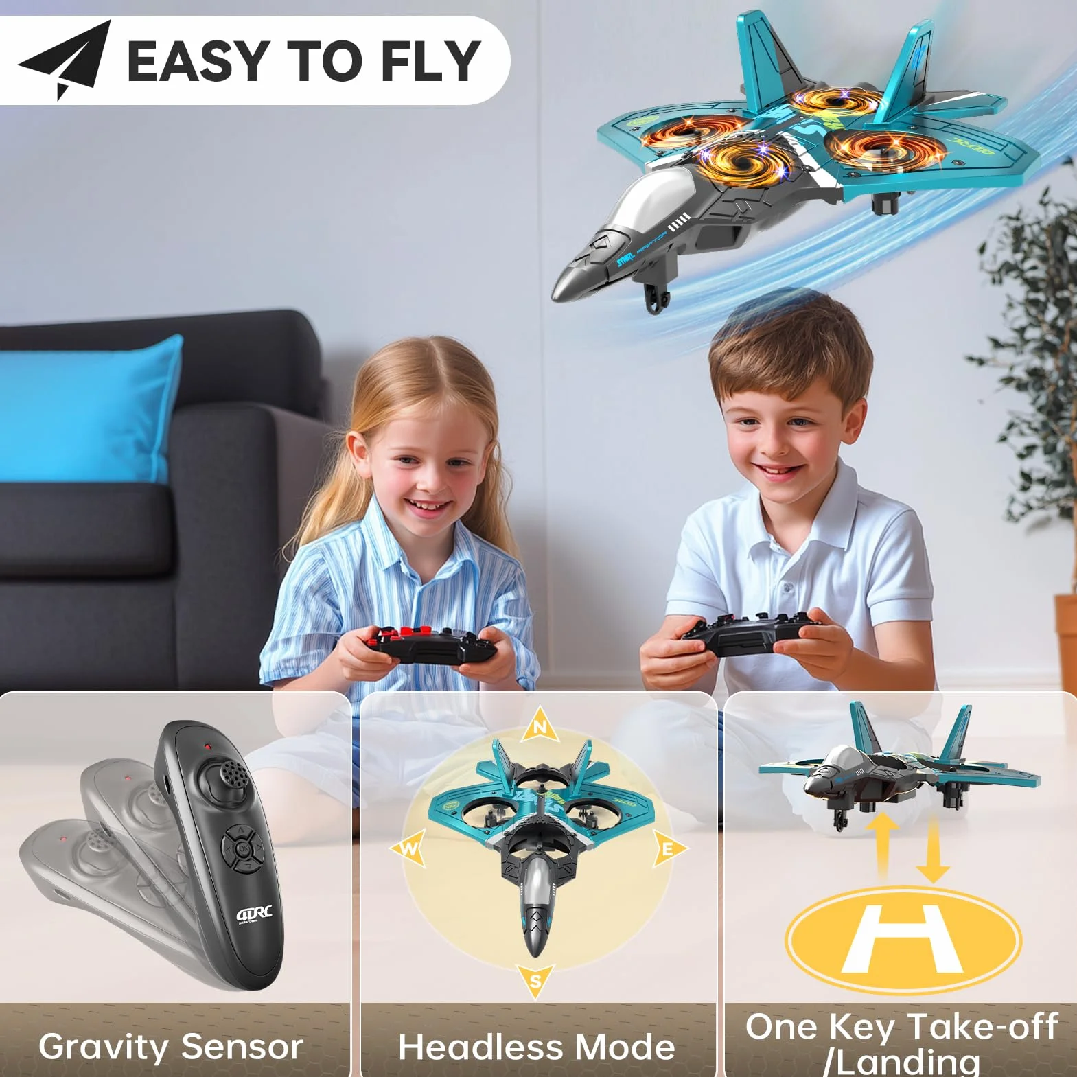 4DRC Avión teledirigido con Control Remoto, 6 Canales, 2,4 GHz, avión de Control Remoto para Principiantes, Avión RC para Adultos y niños, Simple y Listo para Volar
