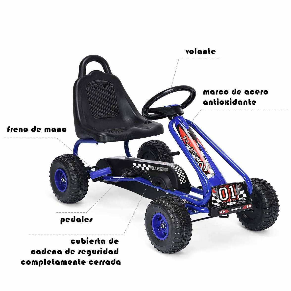 COSTWAY Go Kart de Pedales para Niños con 4 Ruedas Antideslizantes Asiento Envolvente y Freno de Mano, para Niños y Niñas (Azul)