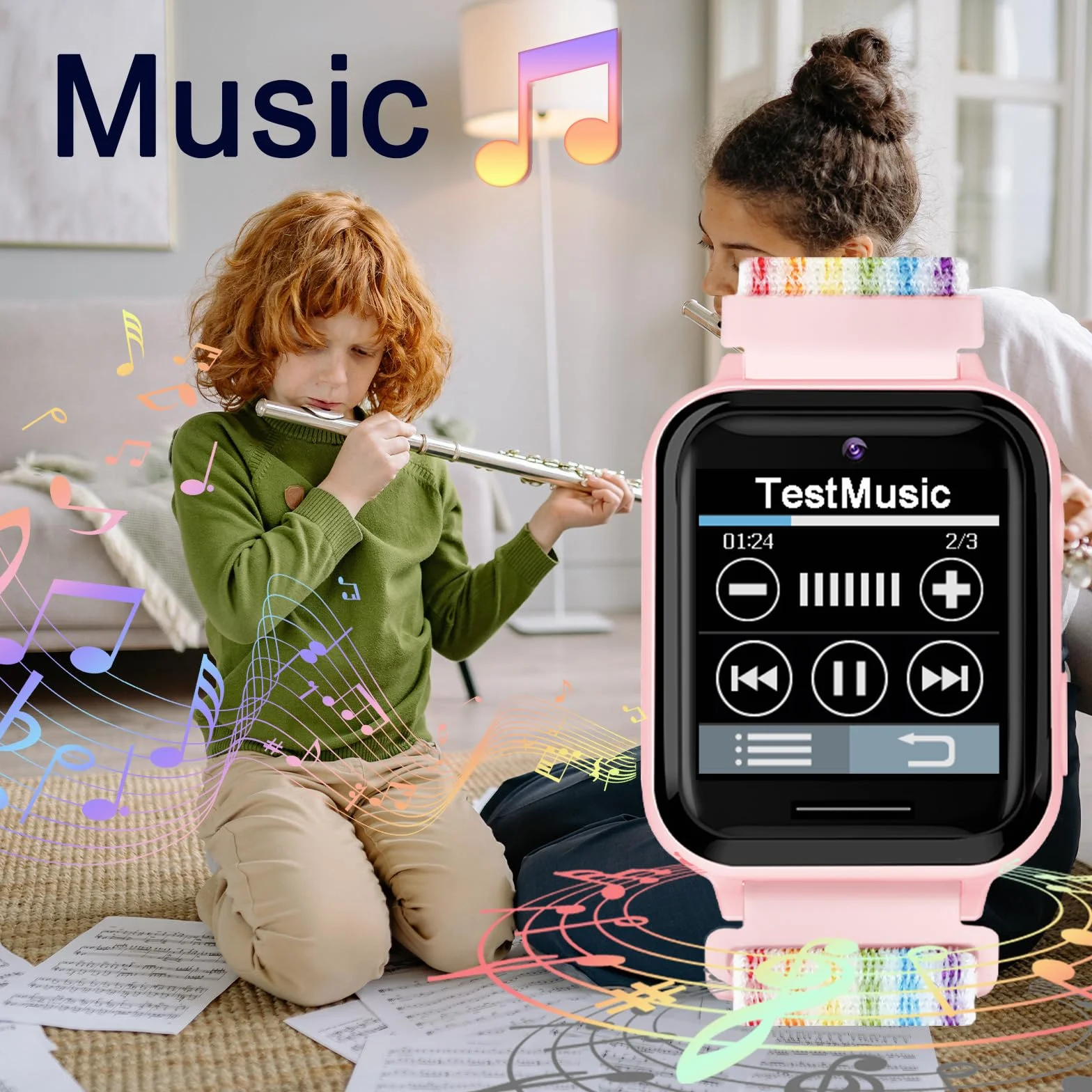 Smartwatch Niños Reloj Inteligente con 10 Juegos Cámara Música SOS Pantalla Táctil Rosa