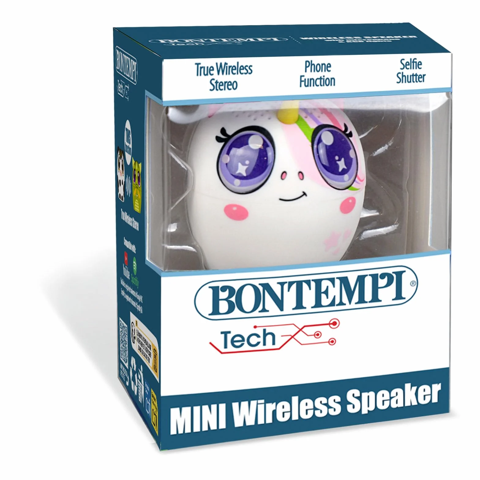 Bontempi | Mini Altavoz Inalámbrico Unicornio, Conexión Sencilla y Rápida Sin Cables, Ideal para Fiestas y Niños, 300x200x195mm