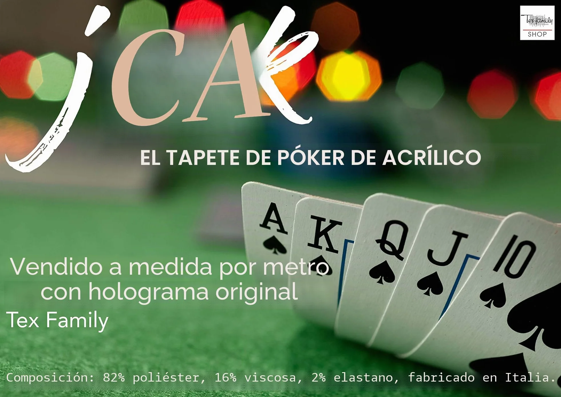 Mantel de mesa paño Jack juego de cartas póquer acrílico verde por metro a medida H. 150 cm con holograma