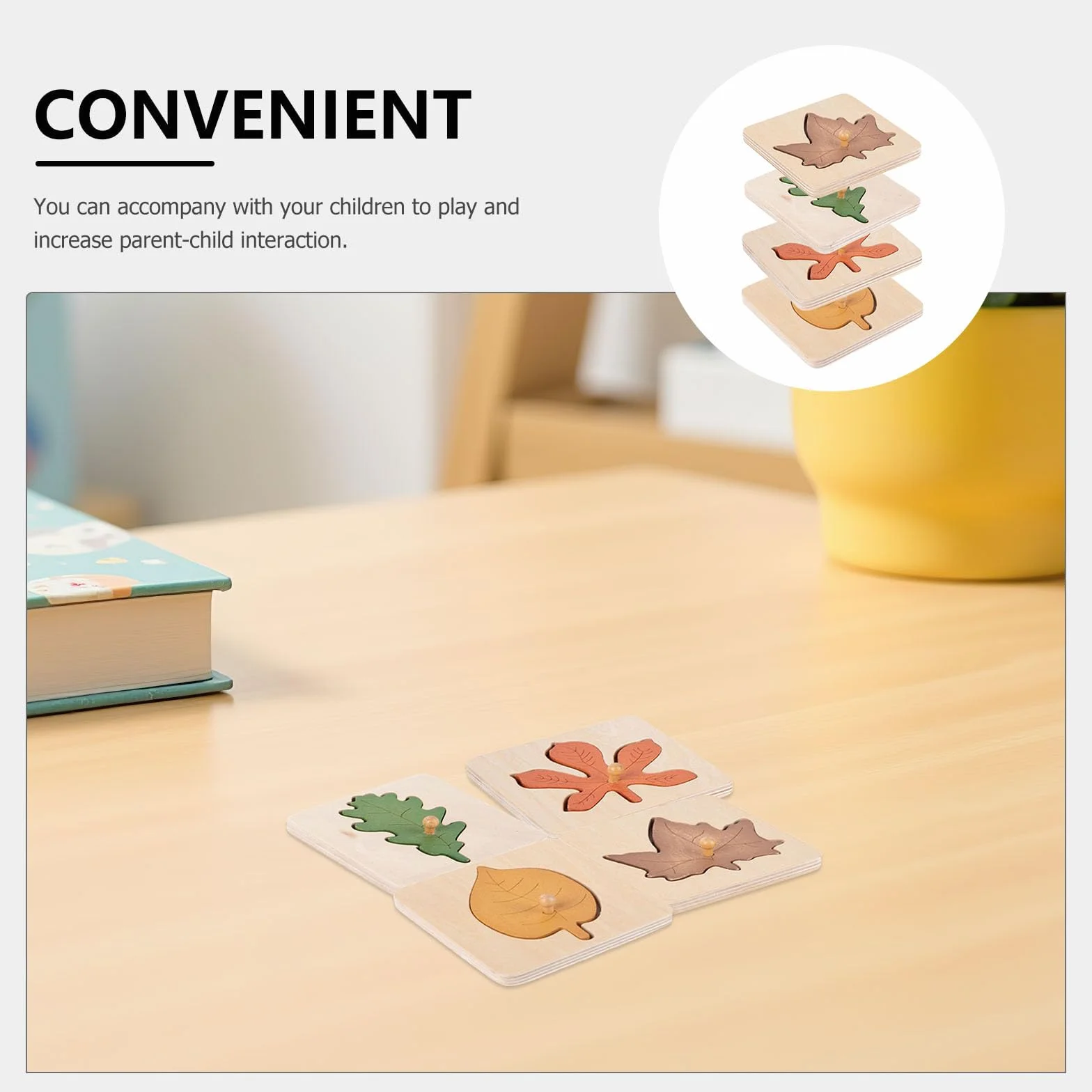 Ibasenice Montessori Puzzle de Madera 4 Piezas Hoja Otoño Juguete Educativo Preescolar Rompecabezas Cognitivo Motor