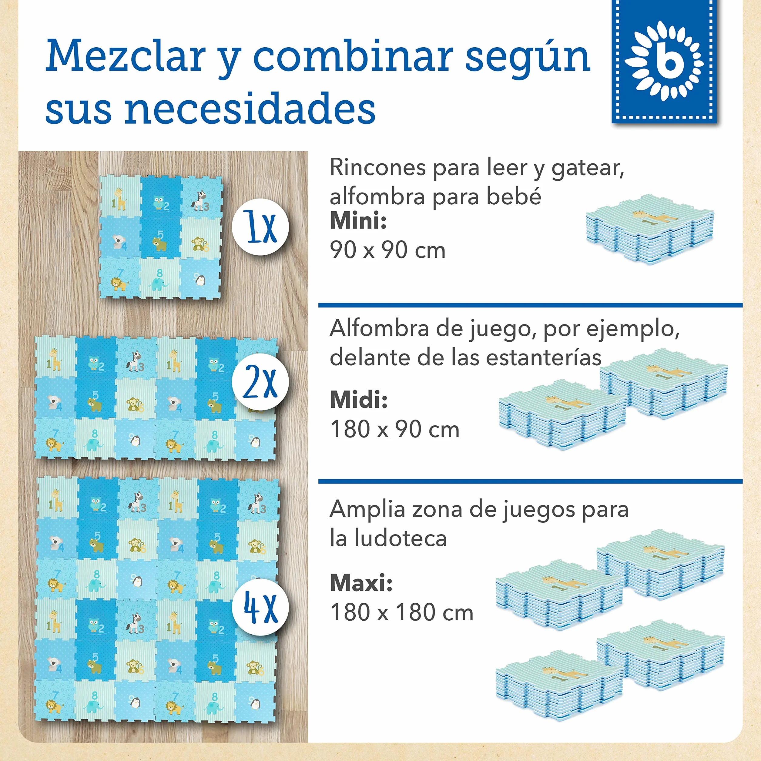 Bieco Alfombra Puzzle Bebé Acolchada Grande Goma EVA Suelo Infantil