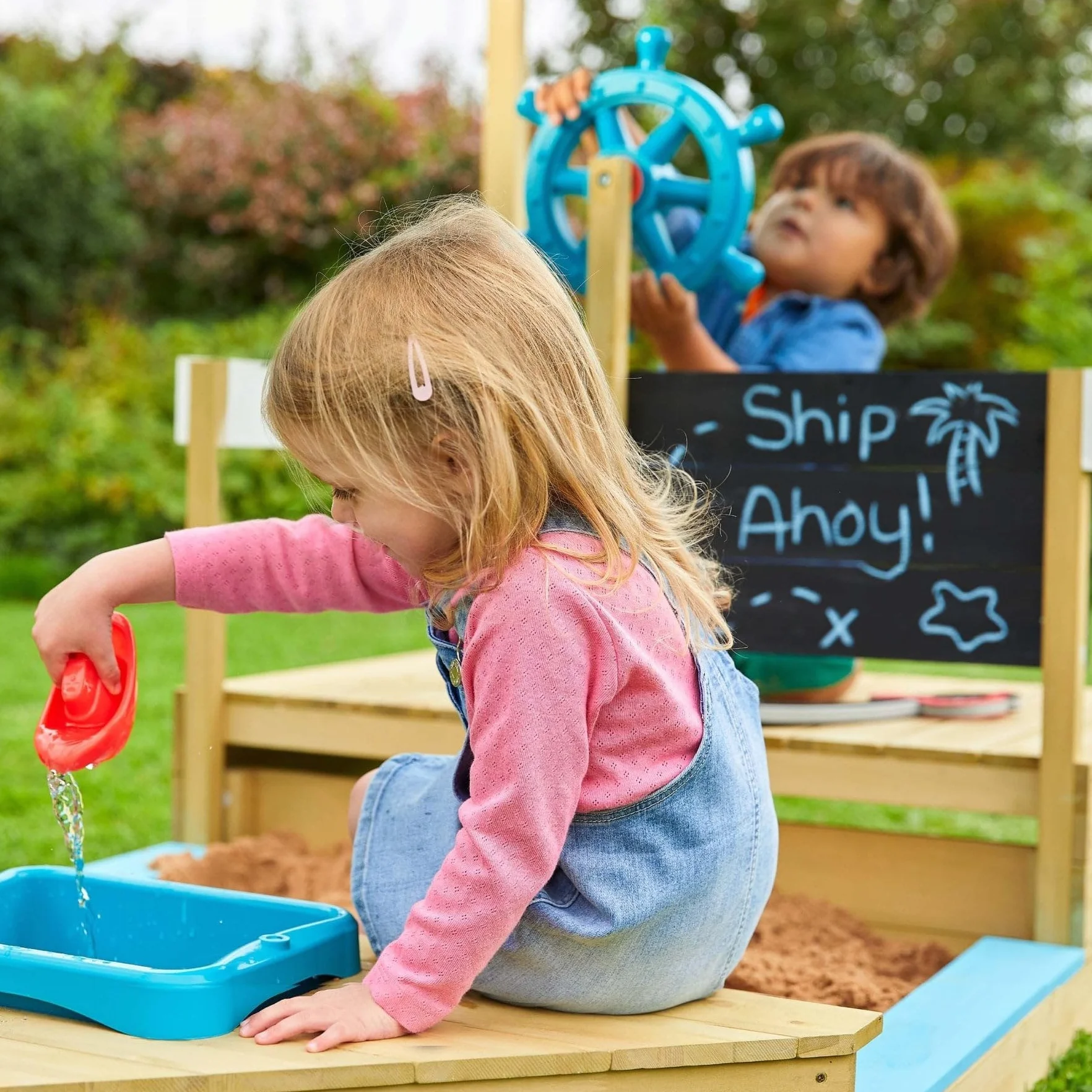 TP Toys Ahoy Barco de Juego de Madera con Arenero y Cubierta de Sombra para Niños 2+ Años