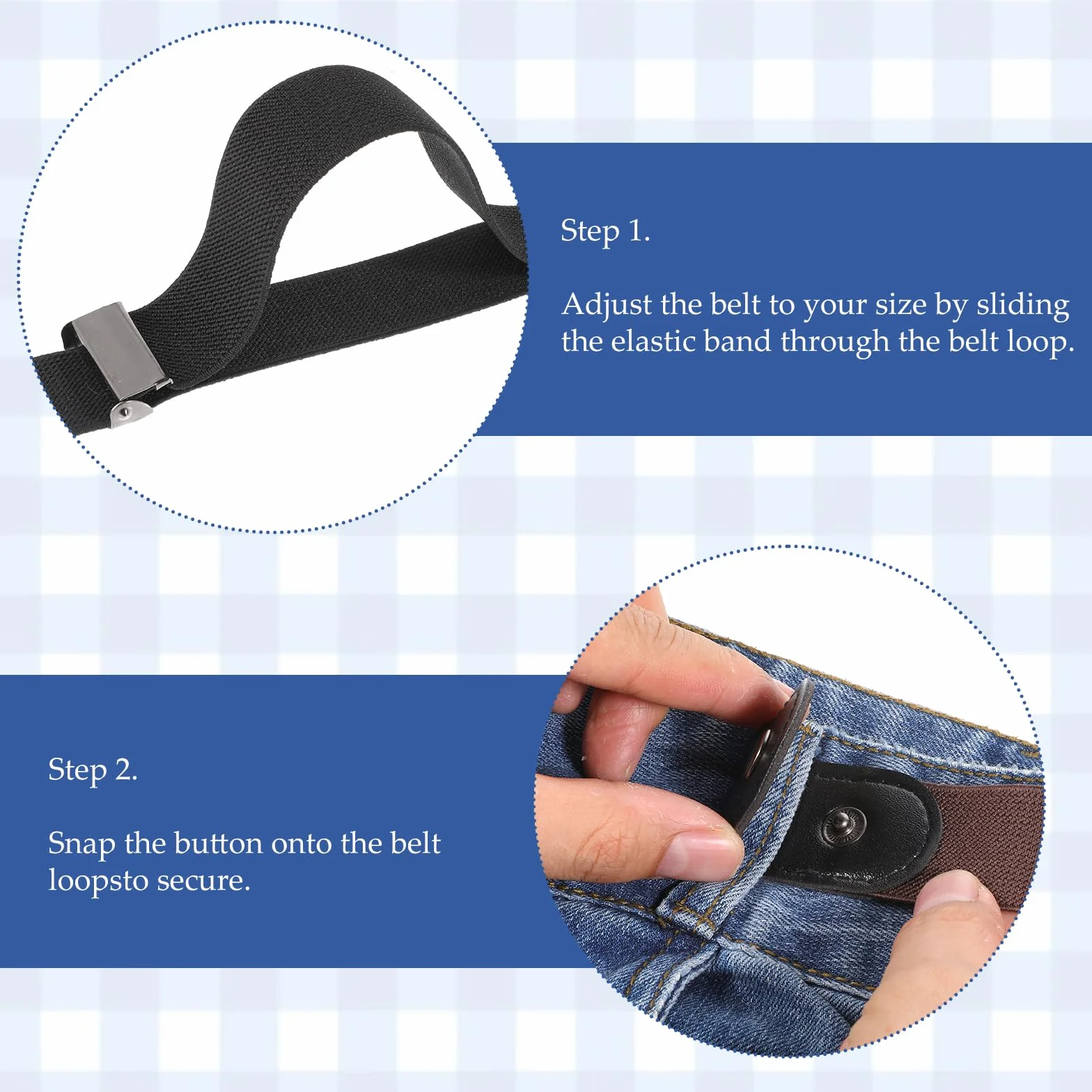 Cinturones sin hebilla para niños, elástico invisible, uniforme escolar vaquero, Negro + Azul + Marrón, 40-63 cm