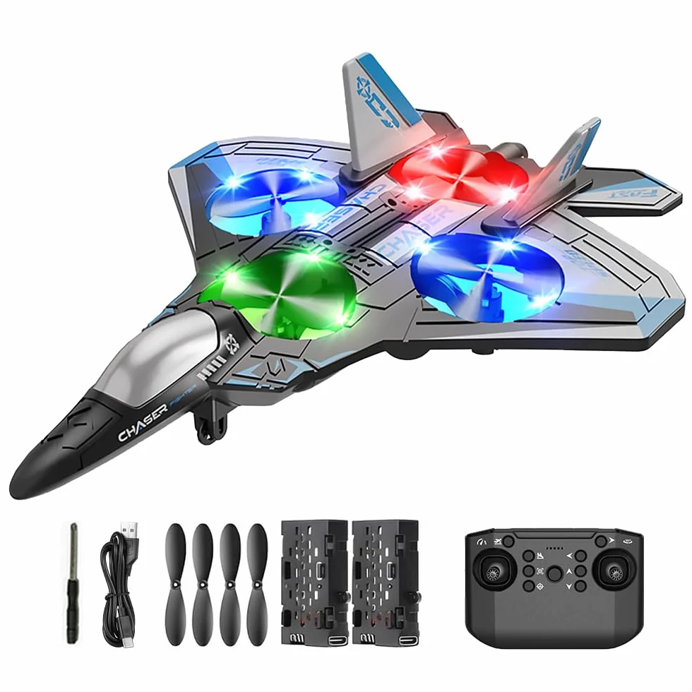 Avión de control remoto, avión de control remoto de 2.4 GHz con luz fría, flota a altura fija, rollo de acrobacias de 360°, aviones RC EVA con potente potencia, avión RC para adultos, niños