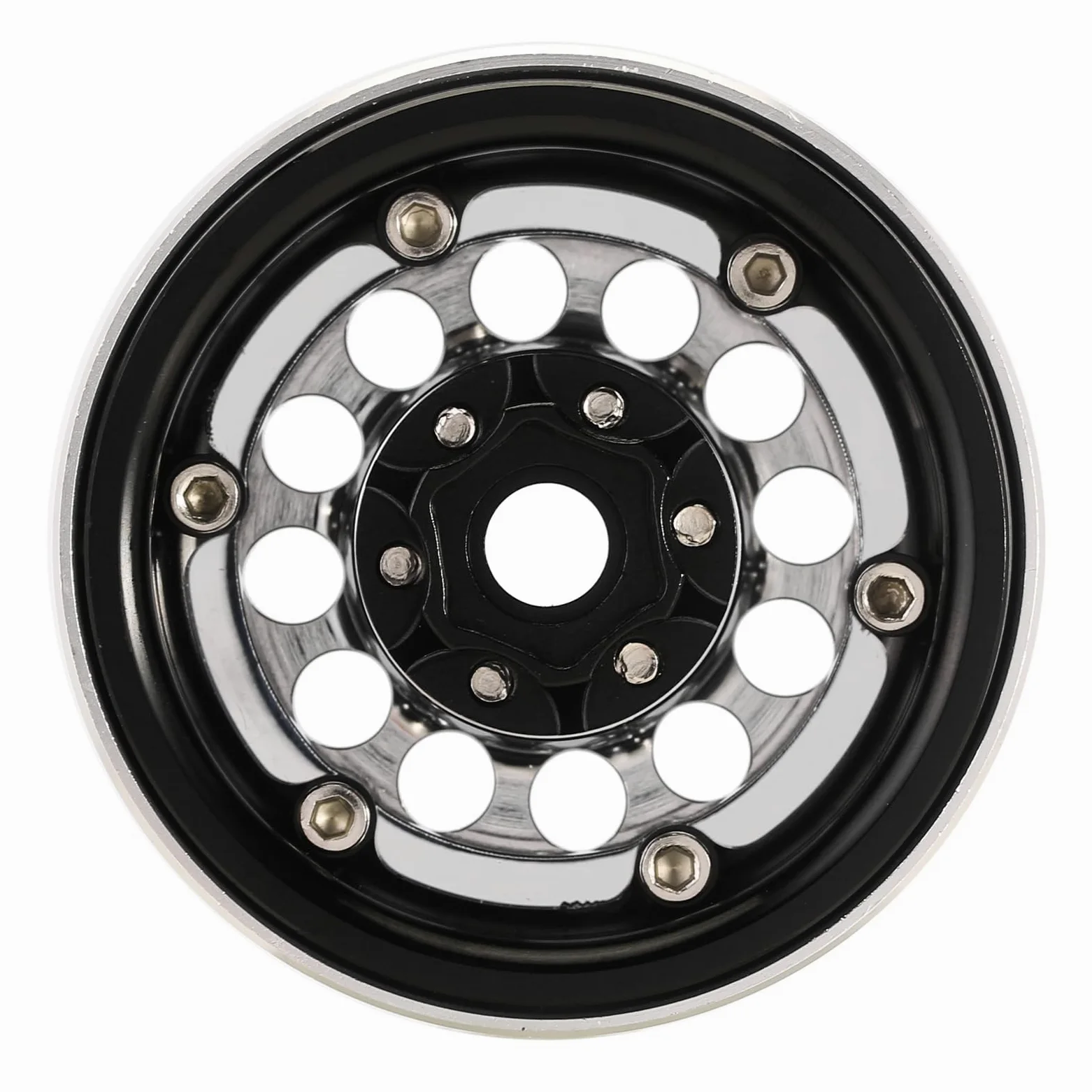 INJORA 1.9" Beadlock Llanta de Rueda - 150g Súper Pesado Latón y Aluminio Rueda de Plato Hondo para RC Crawler 1/10 SCX10 TRX4 VS4-10 Gen8,Plata