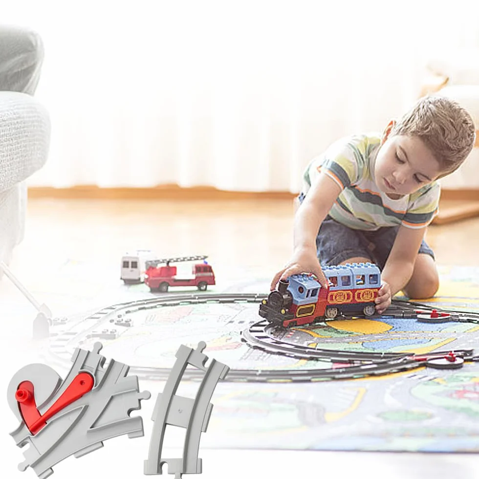 48 Piezas City Vías para Tren de Juguete Vías de Tren con 35 Carriles Curvados, 11 Carriles Rectos, 2 Carriles Cruzados, Accesorios de Trenes para Niñas y Niños