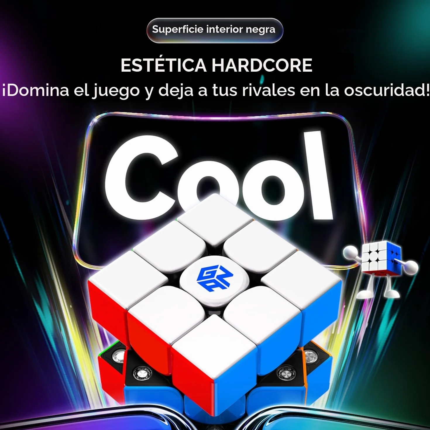 GAN V100 Maglev Speed Cube 3x3, Magnético Cubo Ultraligero de 64 g, Profesional Original Cubos de Velocidad, Apto Tanto para Niños como para Adultos, UV Version, Superficie Interior Negro 55mm