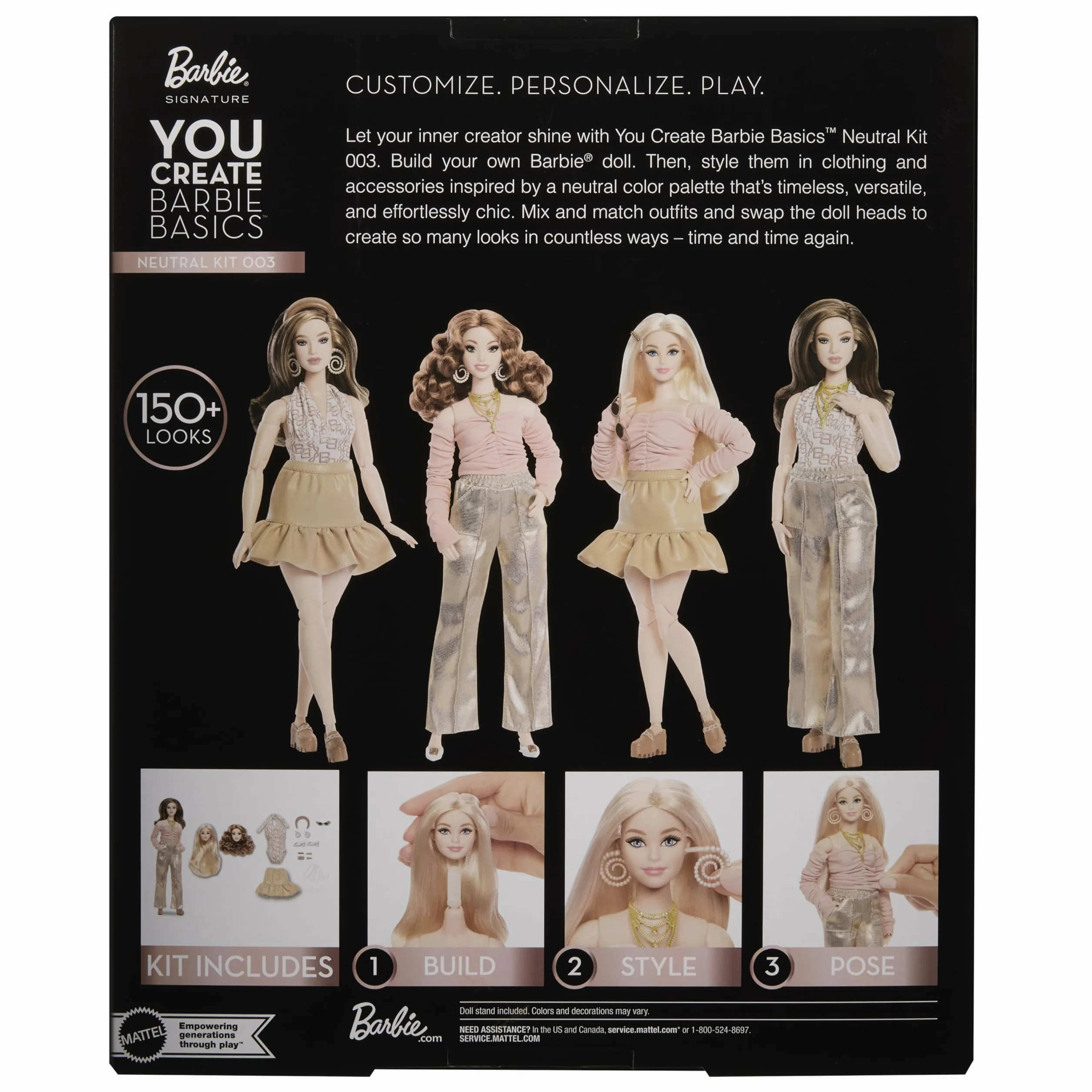 Barbie Basics You Create Kit Neutro 003, Conjunto con muñeca Personalizable, Ropa de Talla Universal, Cuerpo articulado y Cabeza Intercambiable, JJX37