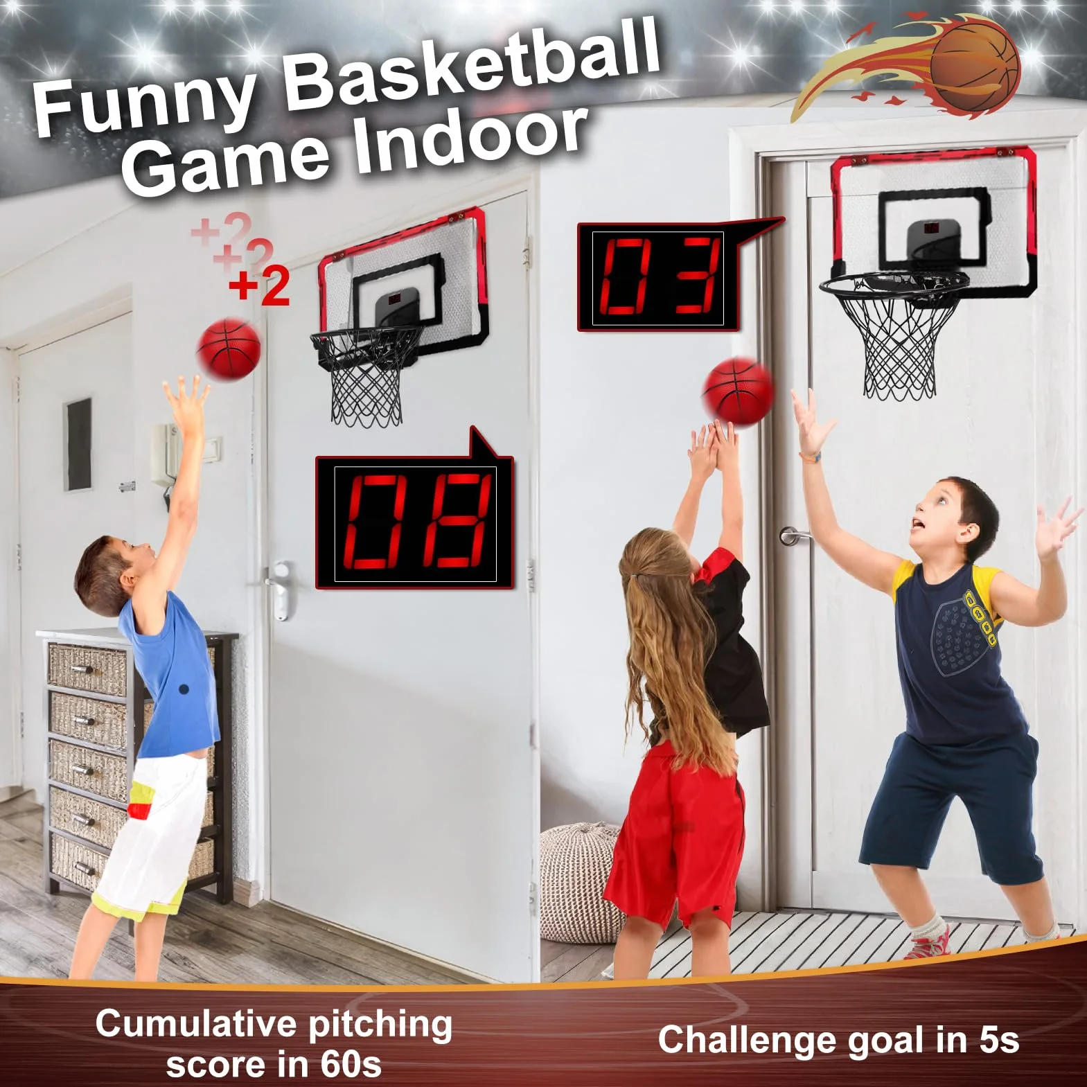 Yimore Canasta Baloncesto Infantil, Interior Exterior Canasta de Baloncesto para Niños Juguete con 4 Pelotas Red y Bomba para Niño de 5 6 7 8 9 10 11 años (Rojo)