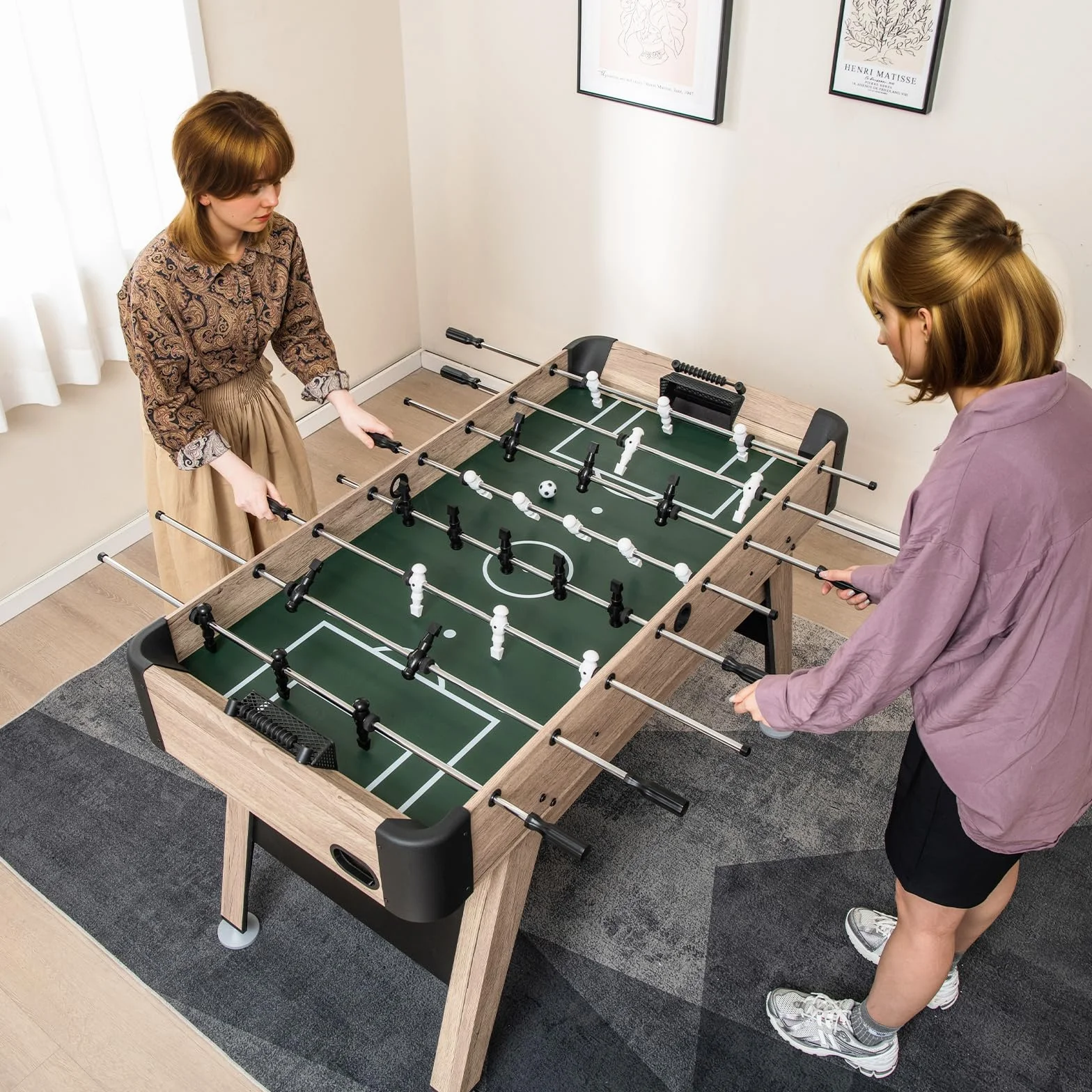 COSTWAY Futbolín de Madera, Mesa de Juego de Fútbol de Arcade con 2 Pelotas y 26 Jugadores, 2 Marcadores de Cuentas, Niveladores de Patas Ajustables para Niños y Adultos, para Sala de Juegos, Fiestas