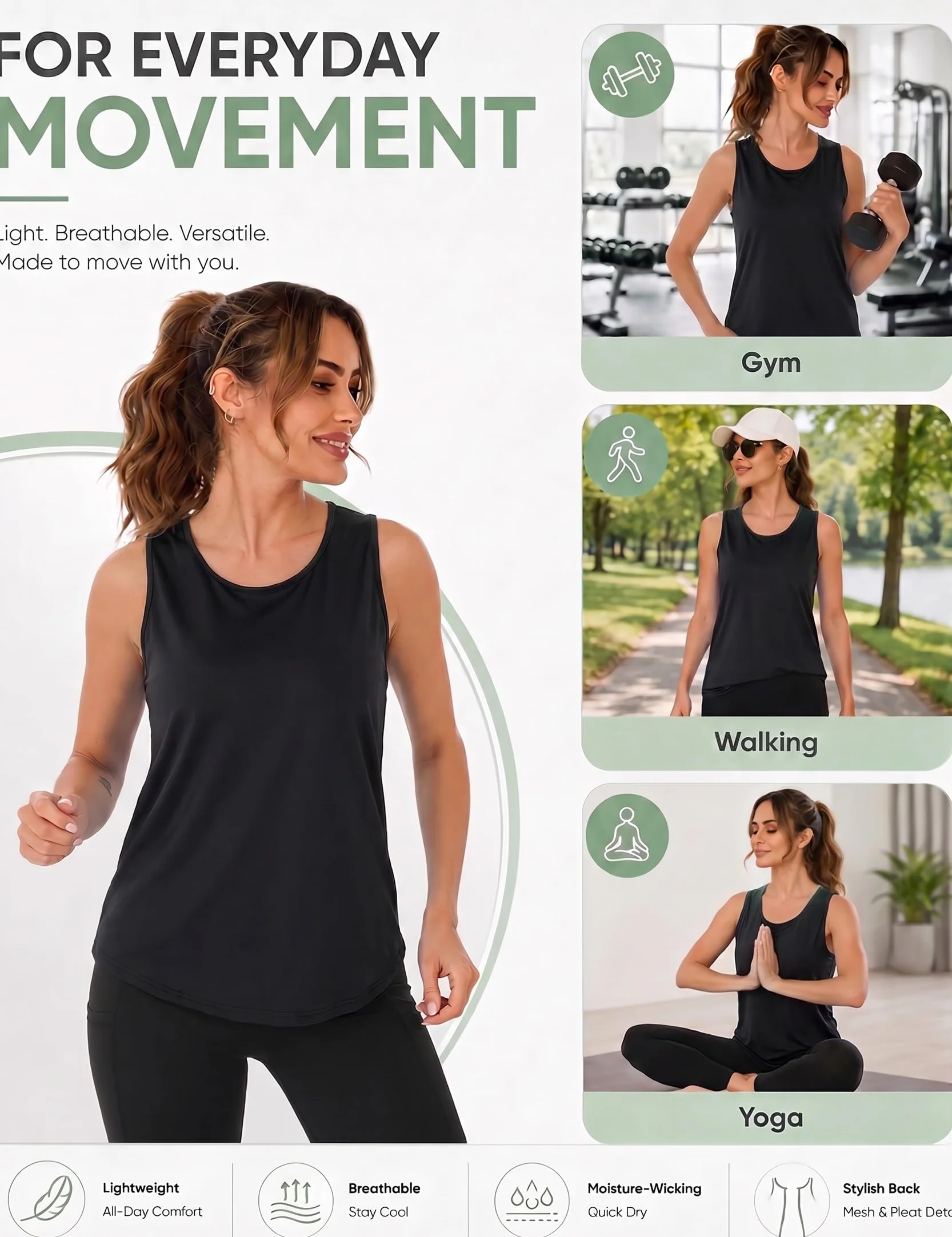 Terecey Camiseta de Tirantes Mujer sin Mangas Fitness Malla Trasera Entrenamiento Correr