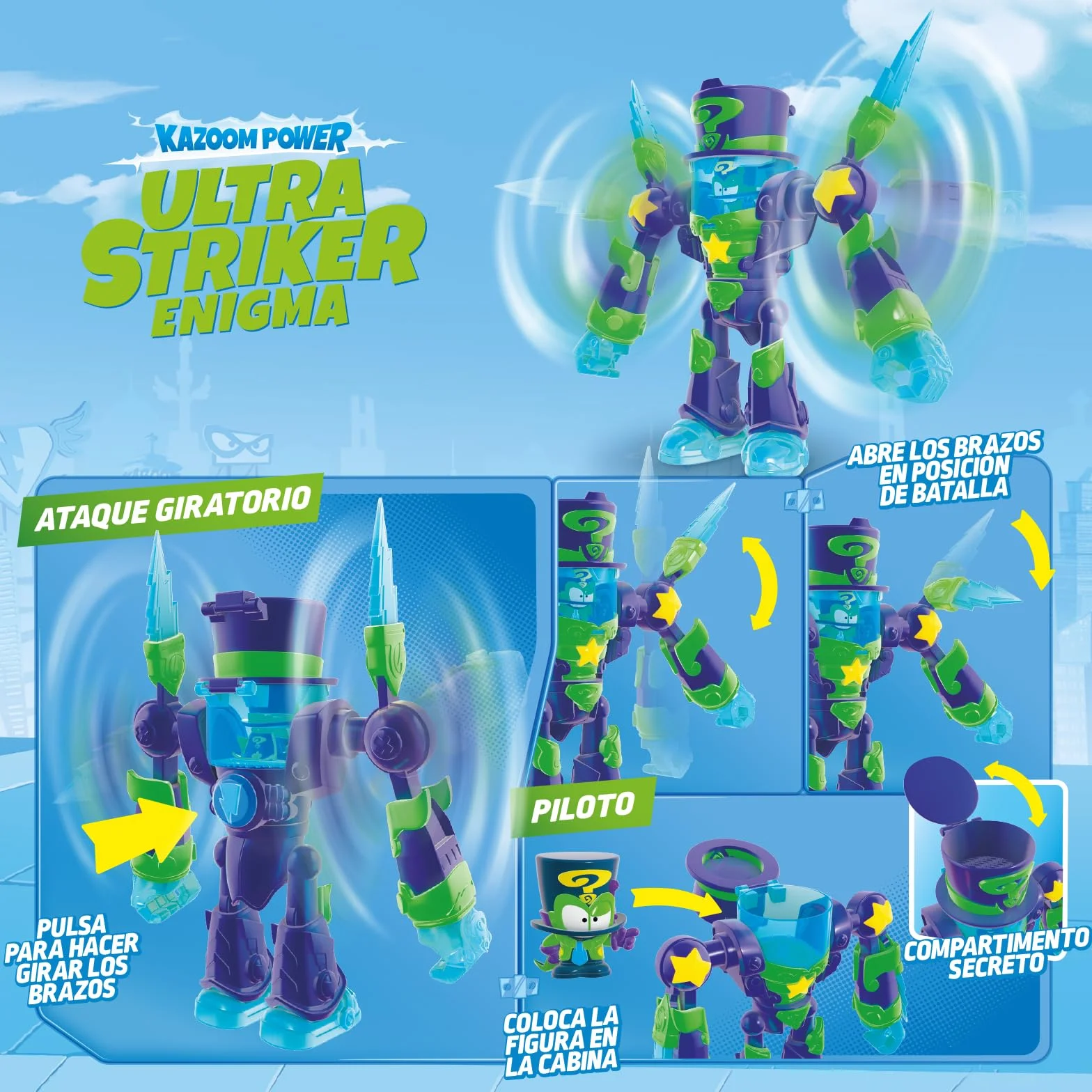SUPERTHINGS – Ultra Striker Enigma. Robot Ultra Striker de Enigma de la Serie de TV “SuperThings Kazoom Power”. Contiene 1 Ultra Striker Robot, 1 Enigma Exclusivo, 1 Accesorio
