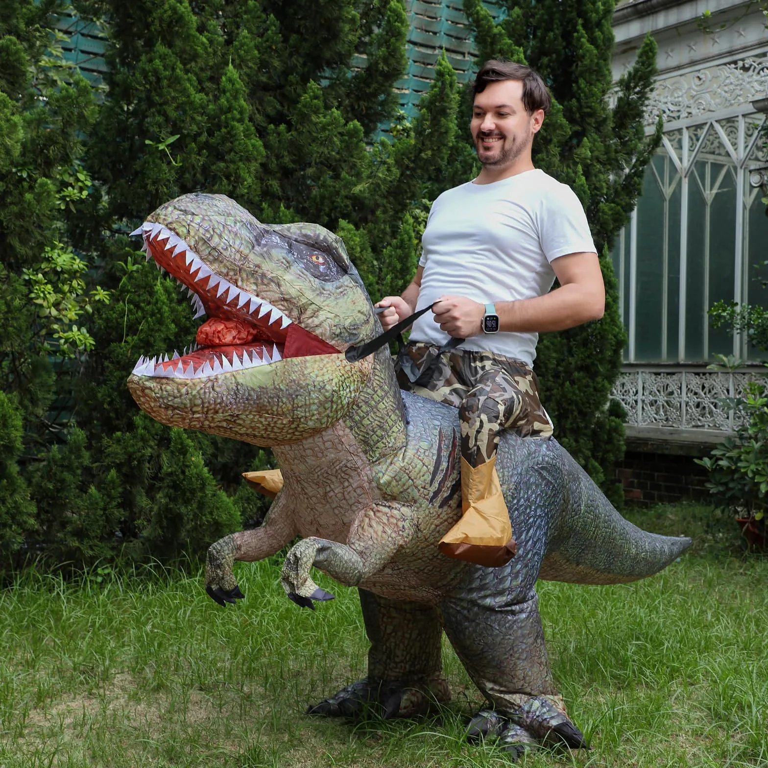 LMYOVE Disfraz inflable de dinosaurio de Halloween para adultos, divertido disfraz de Halloween para mujeres y hombres (pilas no incluidas)