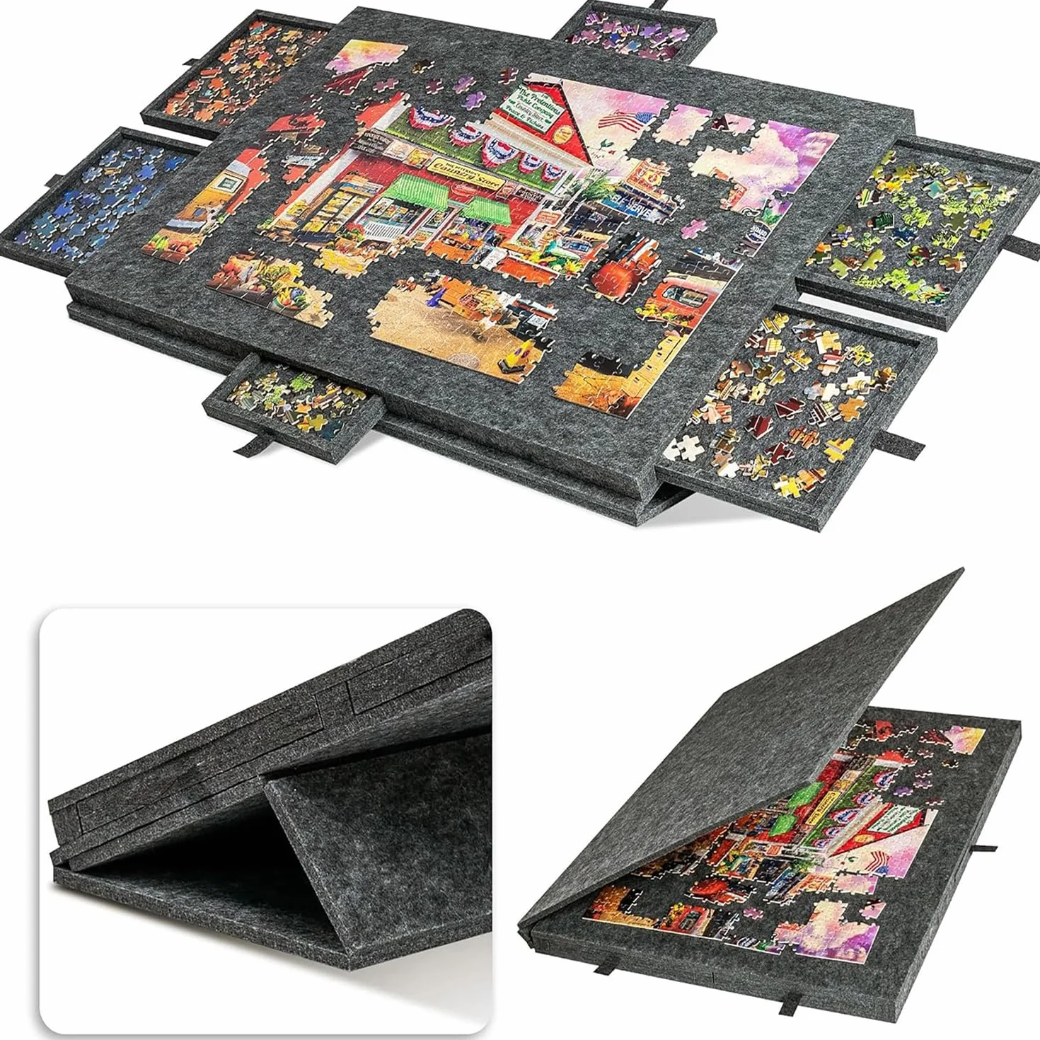 Mesa para Puzzle,Mesa de Rompecabezas 2 en 1 inclinable,Equipada con 6 cajones y bandejas - Puede Contener 1000 Piezas de Rompecabezas,Tablero de Rompecabezas de Fieltro Ligero,para Juegos,Regalo