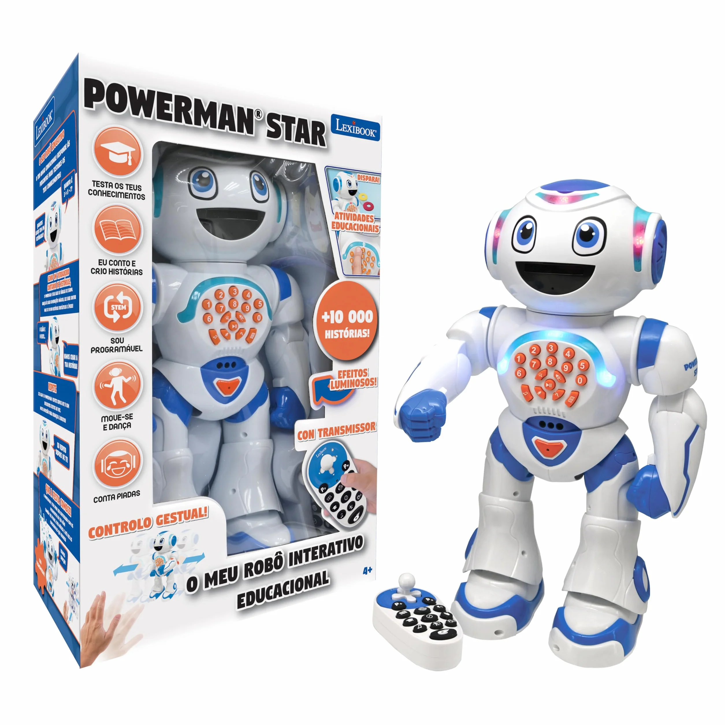 LEXIBOOK, Powerman Star, Robô de brinquedo de controlo, Remoto Stem Programável para crianças 4+, Portugués, ROB85PT