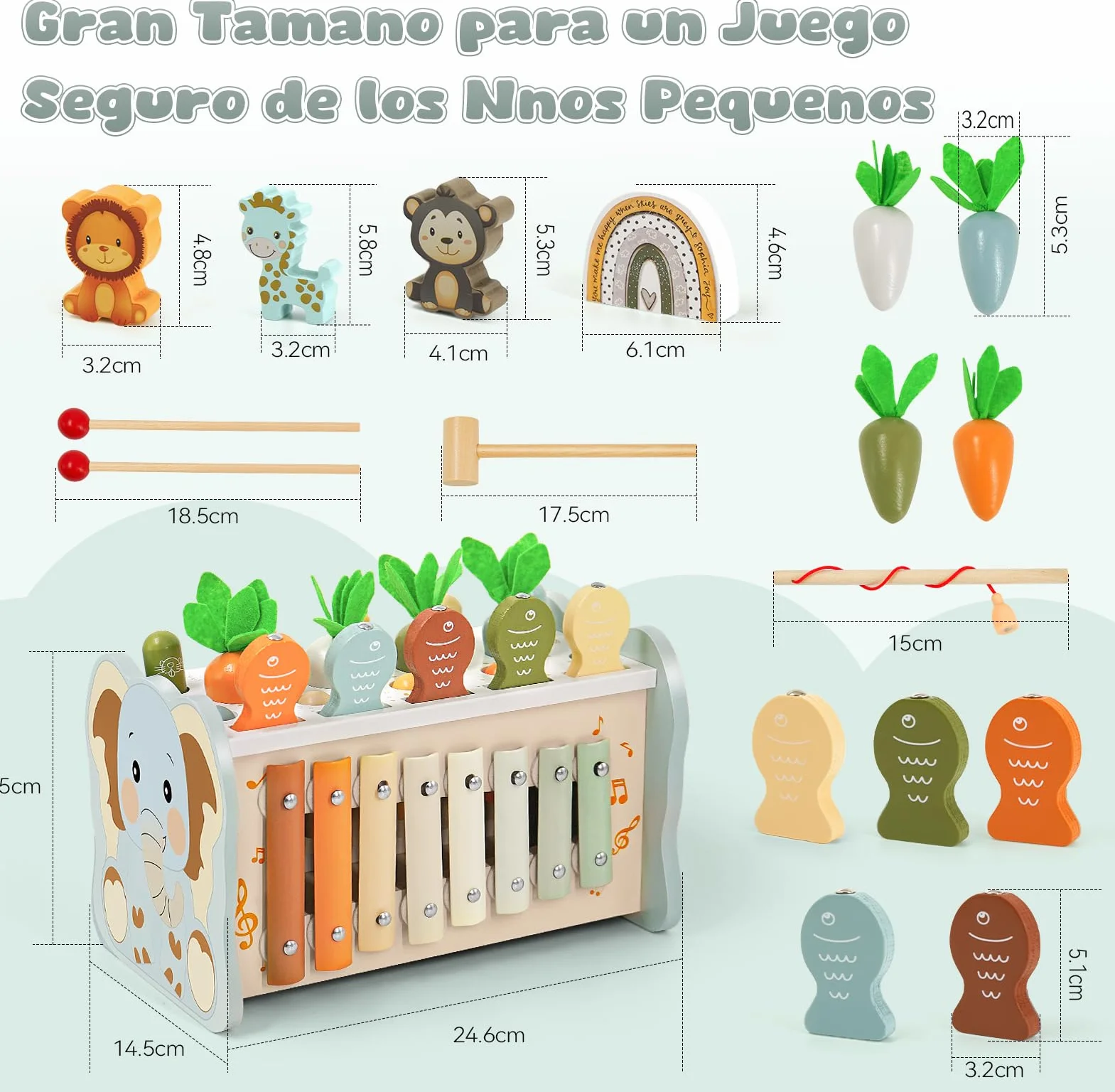Juguetes Montessori 1 Años, 6 en 1 Juguetes Niños 1 Año, Juguetes Madera con Martillo, Xilofono Bebe, Juego de Pesca, Juegos Sensoriales Educativos Regalo Niño Niña 1 2 3 Años Cumpleaños Navidad