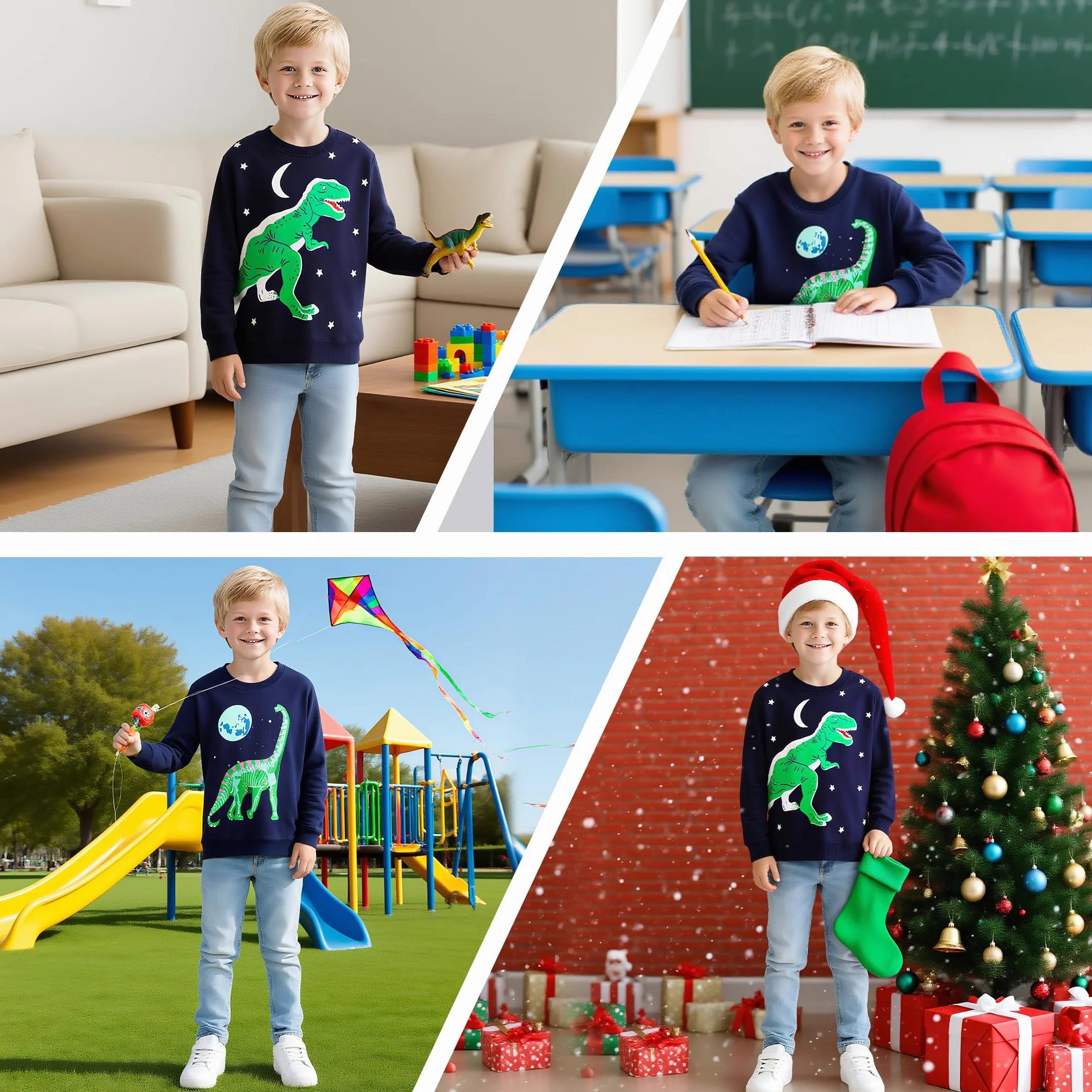 Sudaderas Niño Algodón Dinosaurio Dibujos Pullover Cuello Redondo Manga Larga 2-7 Años