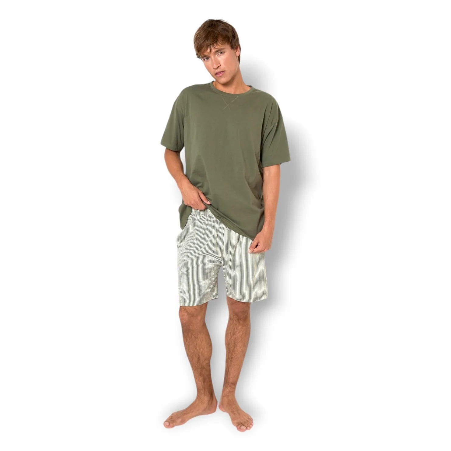TRAMAS+ Pijama Hombre Verano 100% Algodón Conjunto Camiseta Manga Corta Pantalón Corto