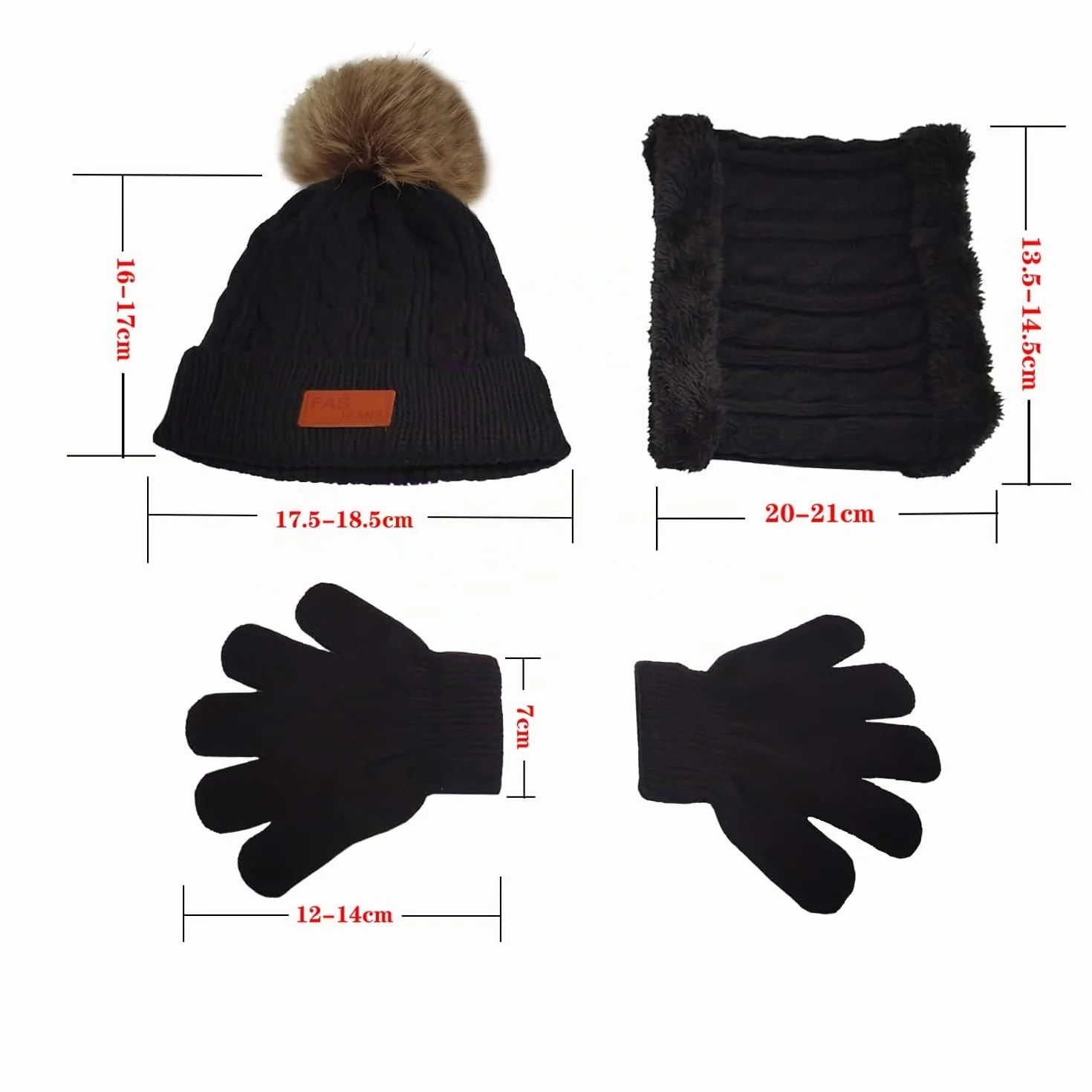 Set de 3 en 1 Gorro Bufanda y Guantes para Niños - Beanie Invierno de Punto