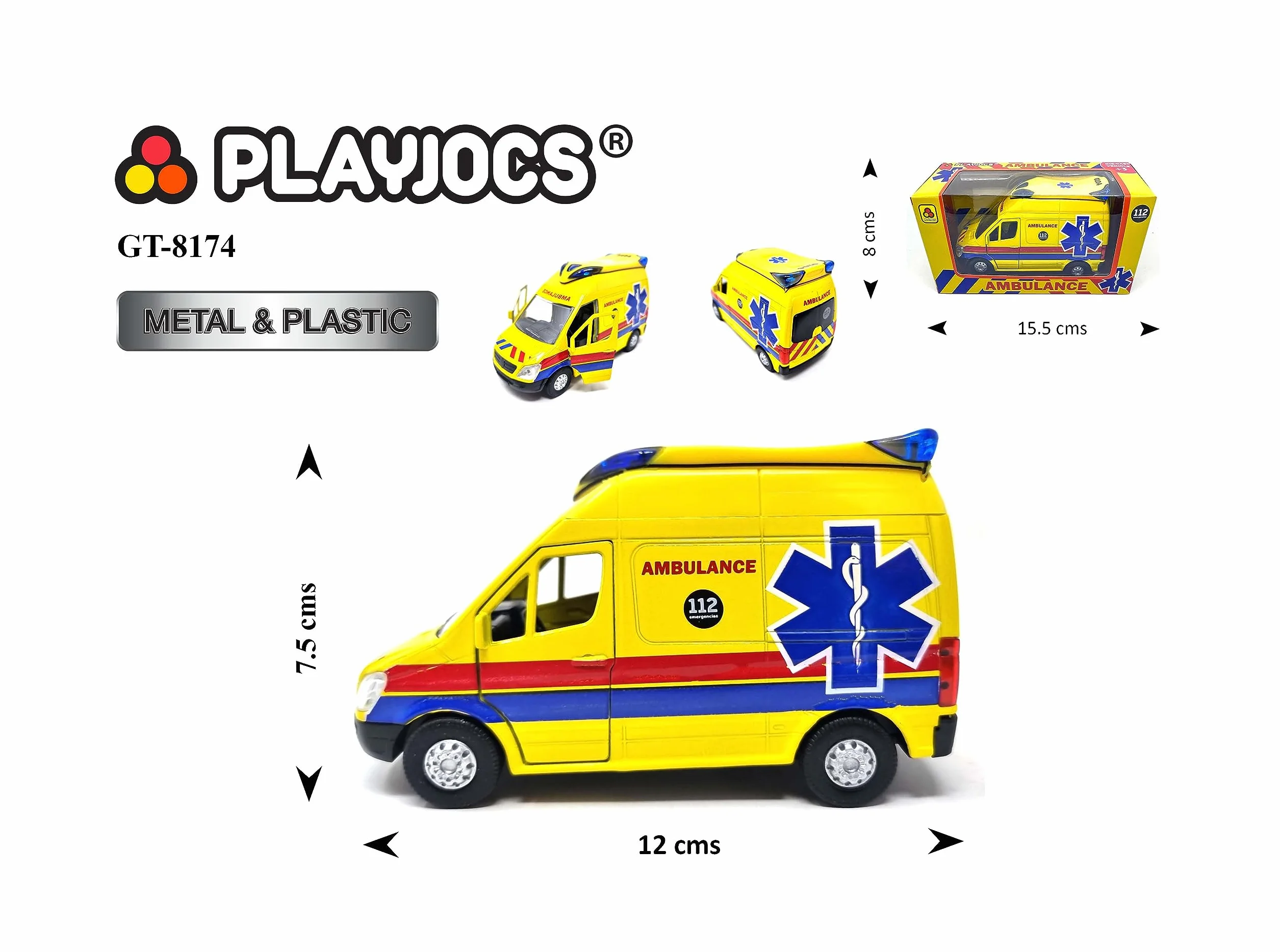 PLAYJOCS GT-8174 Ambulance.Vehículo metálico, Juguete para niños y coleccionistas.