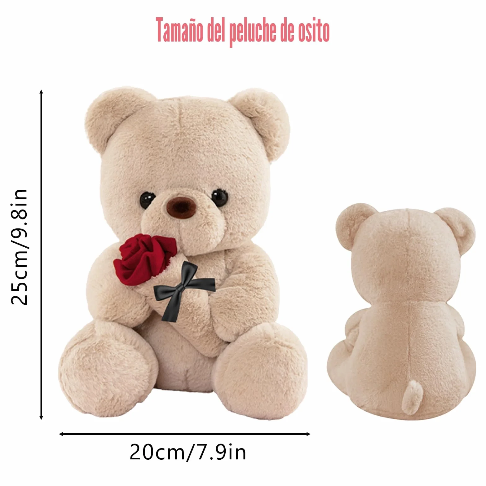 Oso de Peluche con Rosa, Regalos Originales para Mujer, 25cm Oso de Peluche Osito Peluche Tierno Juguete de Peluche con Marrón Regalo Sant Jordi Aniversario Cumpleaños Boda para Mujer Amiga