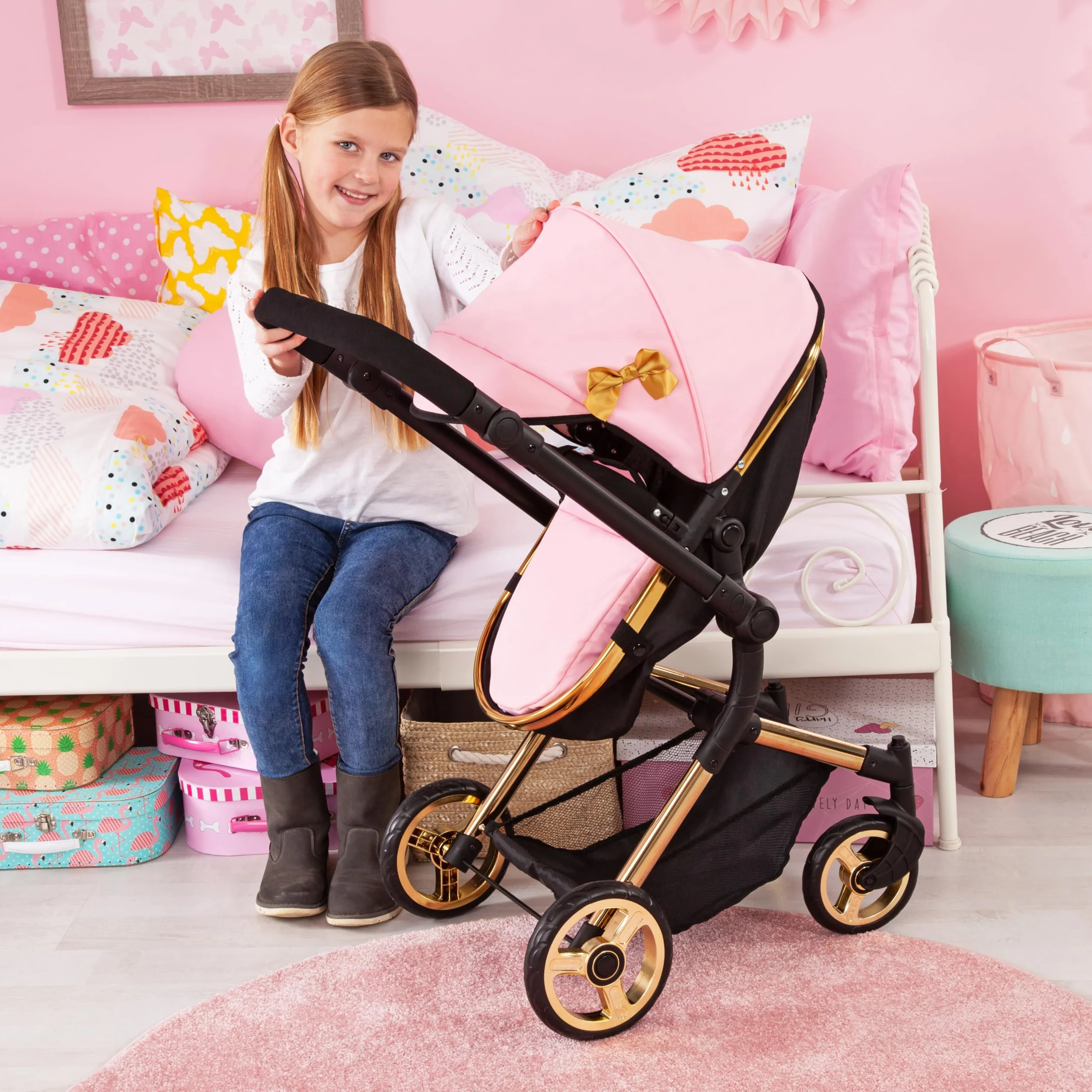 Bayer Design Cochecito de Muñecas Carro Neo Vario Convertible Plegable Rosa Oro