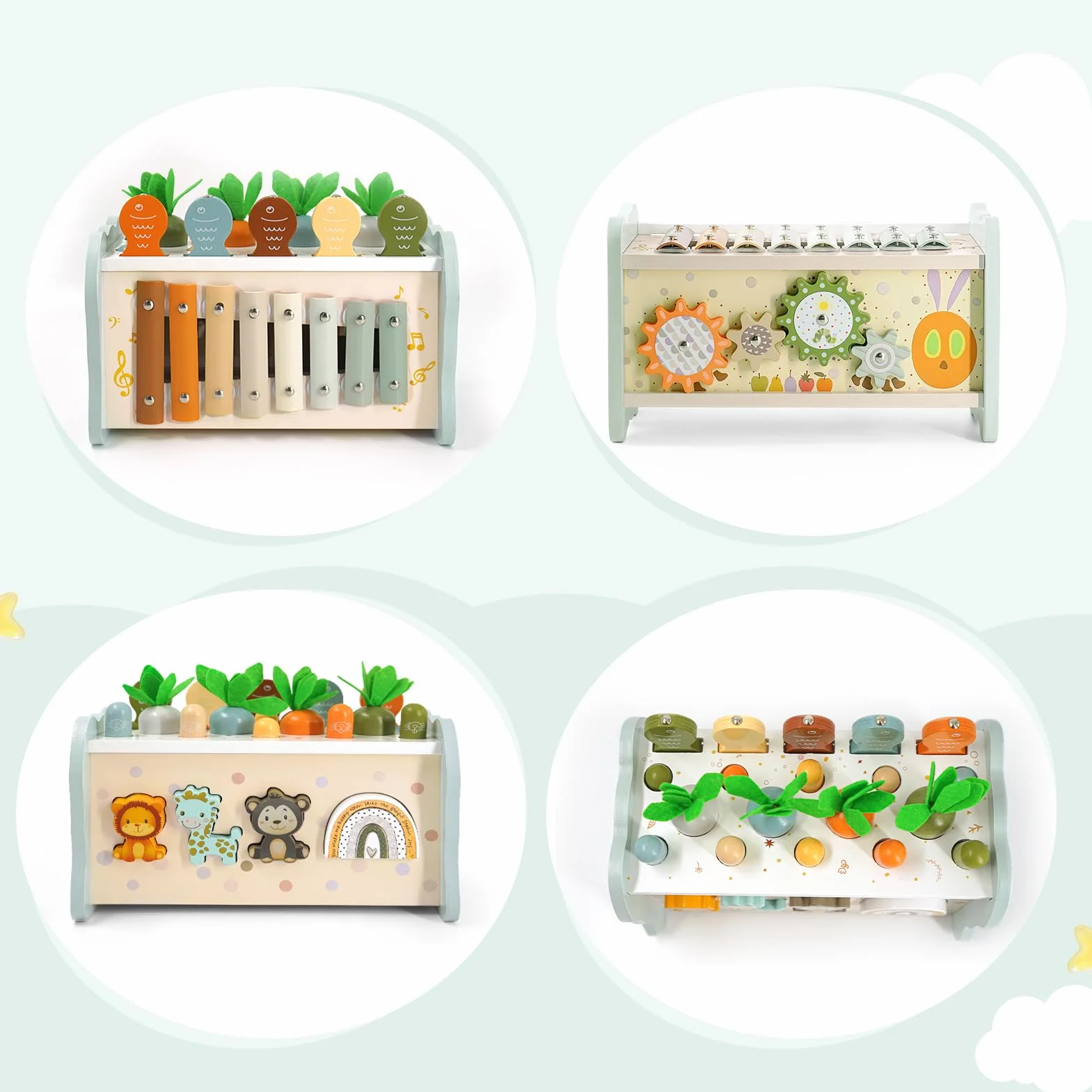 Juguetes Montessori 1 Años, 6 en 1 Juguetes Niños 1 Año, Juguetes Madera con Martillo, Xilofono Bebe, Juego de Pesca, Juegos Sensoriales Educativos Regalo Niño Niña 1 2 3 Años Cumpleaños Navidad