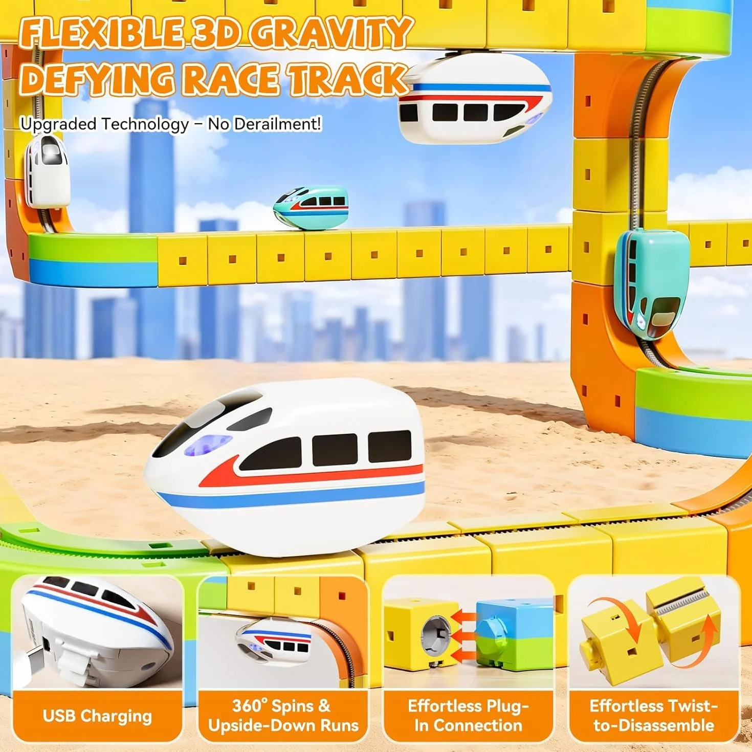 Umikk Clickrail Electric Train Set Flexible Race Track, Magic Rail Block, Magic Rail Block with Gravity Defying 3D, Flexible Race Car Magnetic Track Set, for Kids (Style 1 (88 Stück))