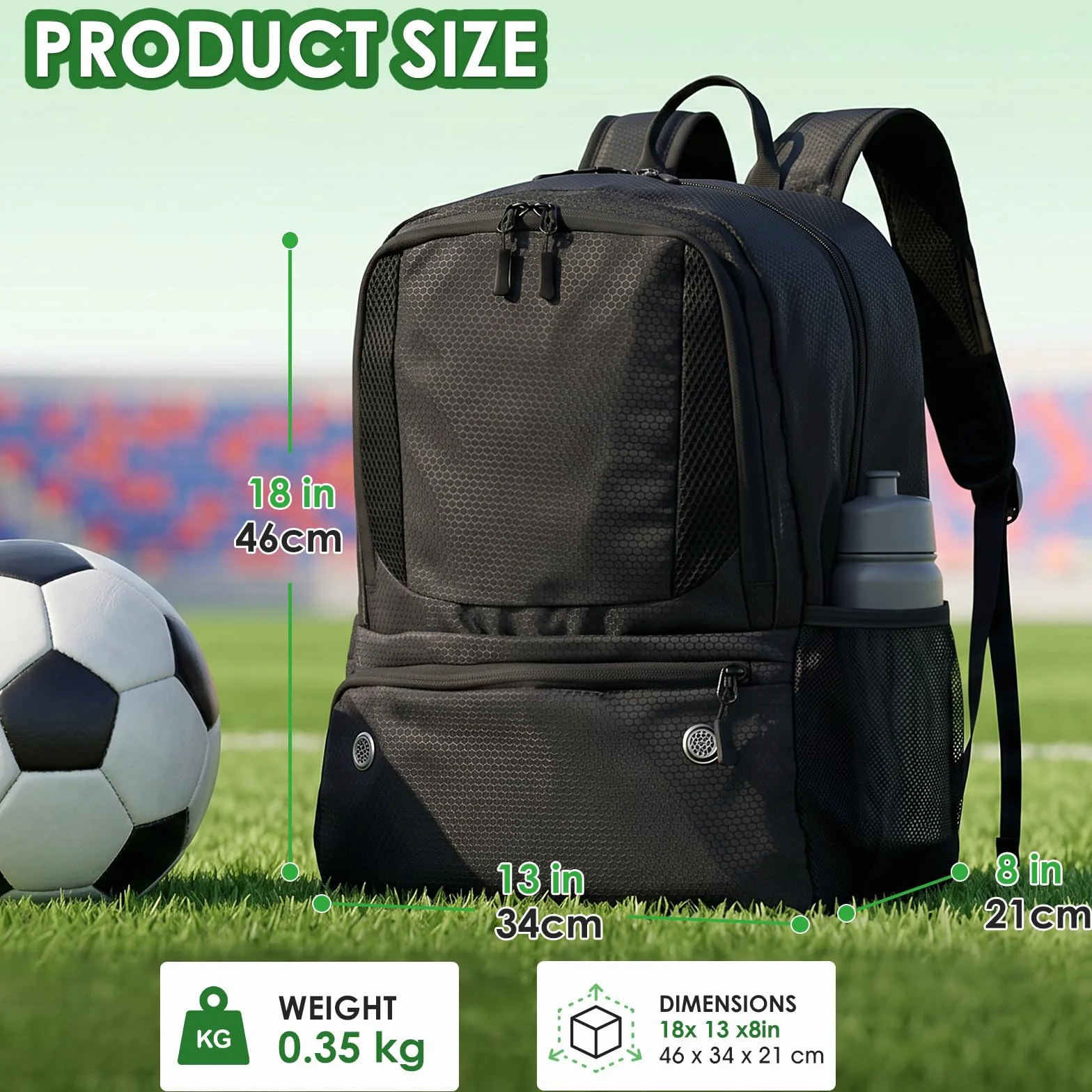 Mochila para fútbol 35 litros impermeable con compartimento inferior