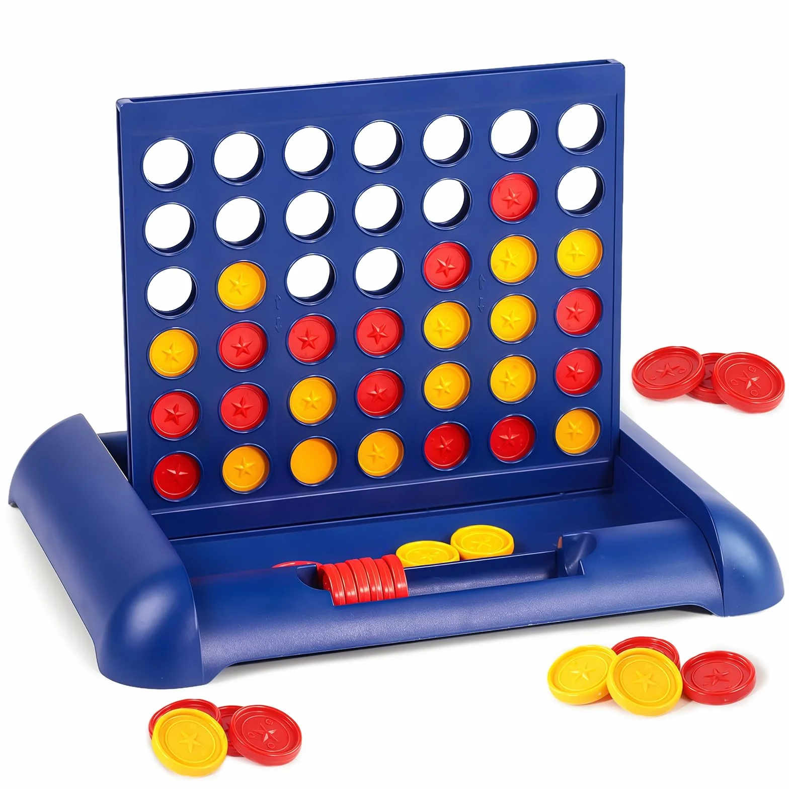 Juego de 4 en Raya con 44 fichas, 4 GANA Juego de Estrategia, 4 Gewinnt Kompakt Juego de Tablero, Juego de Fiesta y para Diversión Multijugador para Camping y Viajes Familiares (Grande)