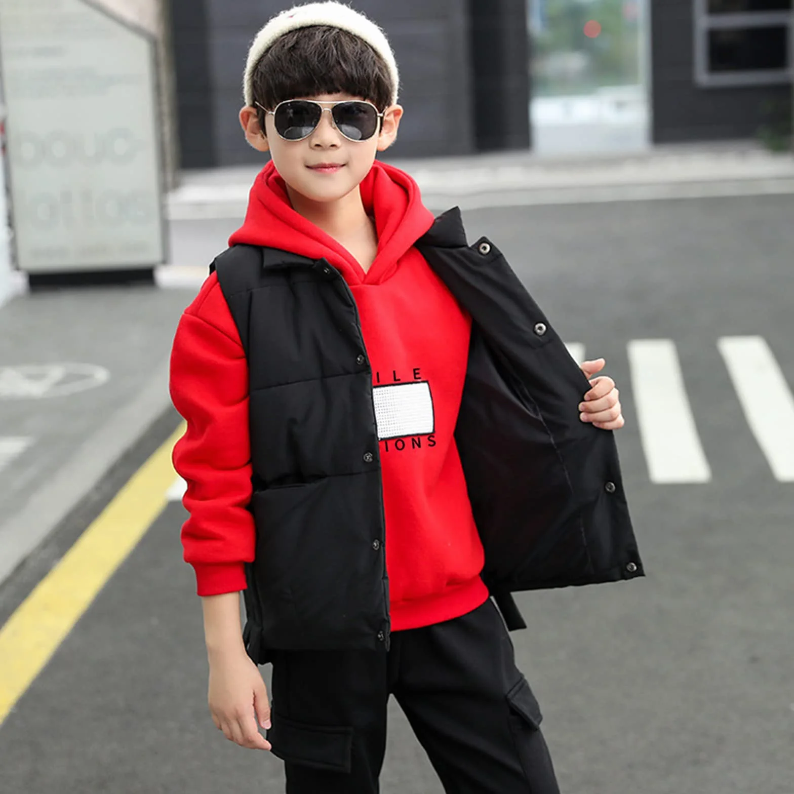 Amropi Chándal Niños 3 Piezas Sudadera Capucha Chaleco Pantalones Jogging Conjunto 3-12 años