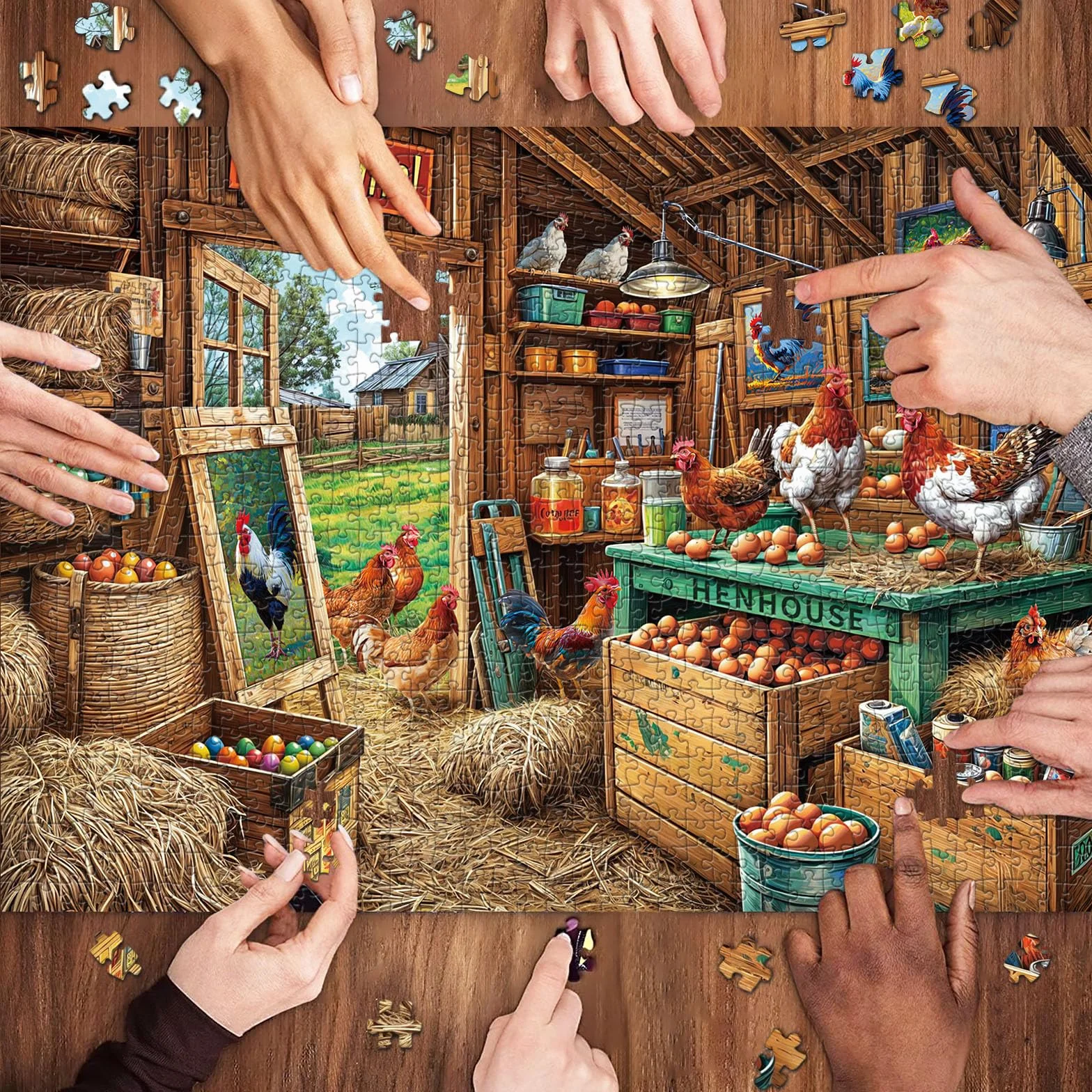 Puzzle de 1000 Piezas, Puzzle para Adultos, un desafiante acertijo, Juegos de Rompecabezas para Toda la Familia, Regalos para Mujeres, Regalos para Hombres, Tema: gallinero