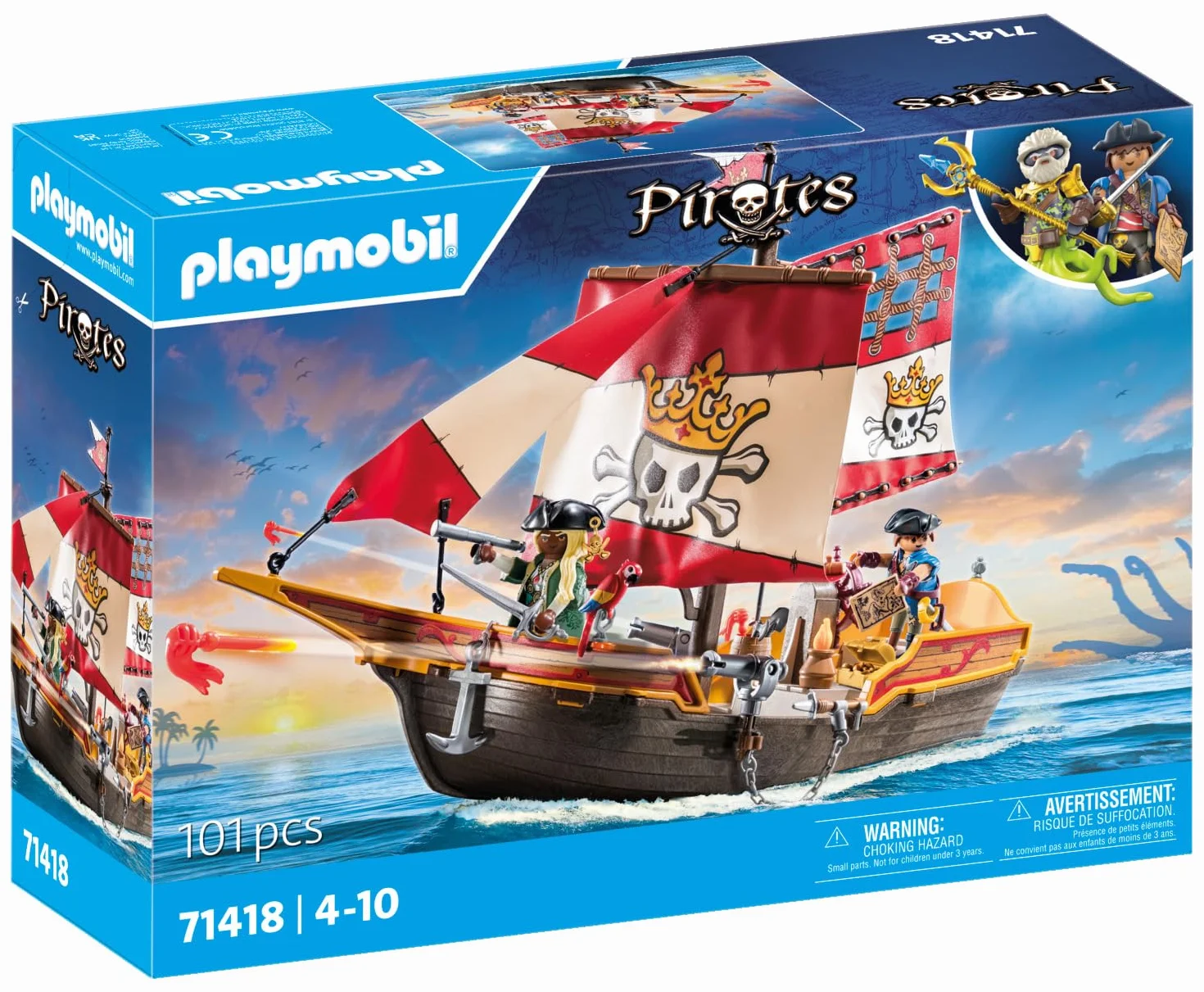 PLAYMOBIL Pirates 71418 Barco Pirata, Aventuras en Alta Mar, Juguetes para niños a Partir de 4 años