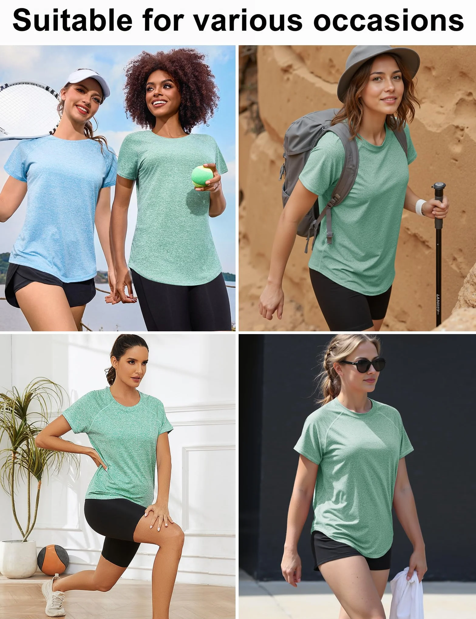 Camiseta Deportiva para Mujer Espalda Malla Ajuste Holgado Yoga Correr Ligera Cuello Redondo Manga Corta