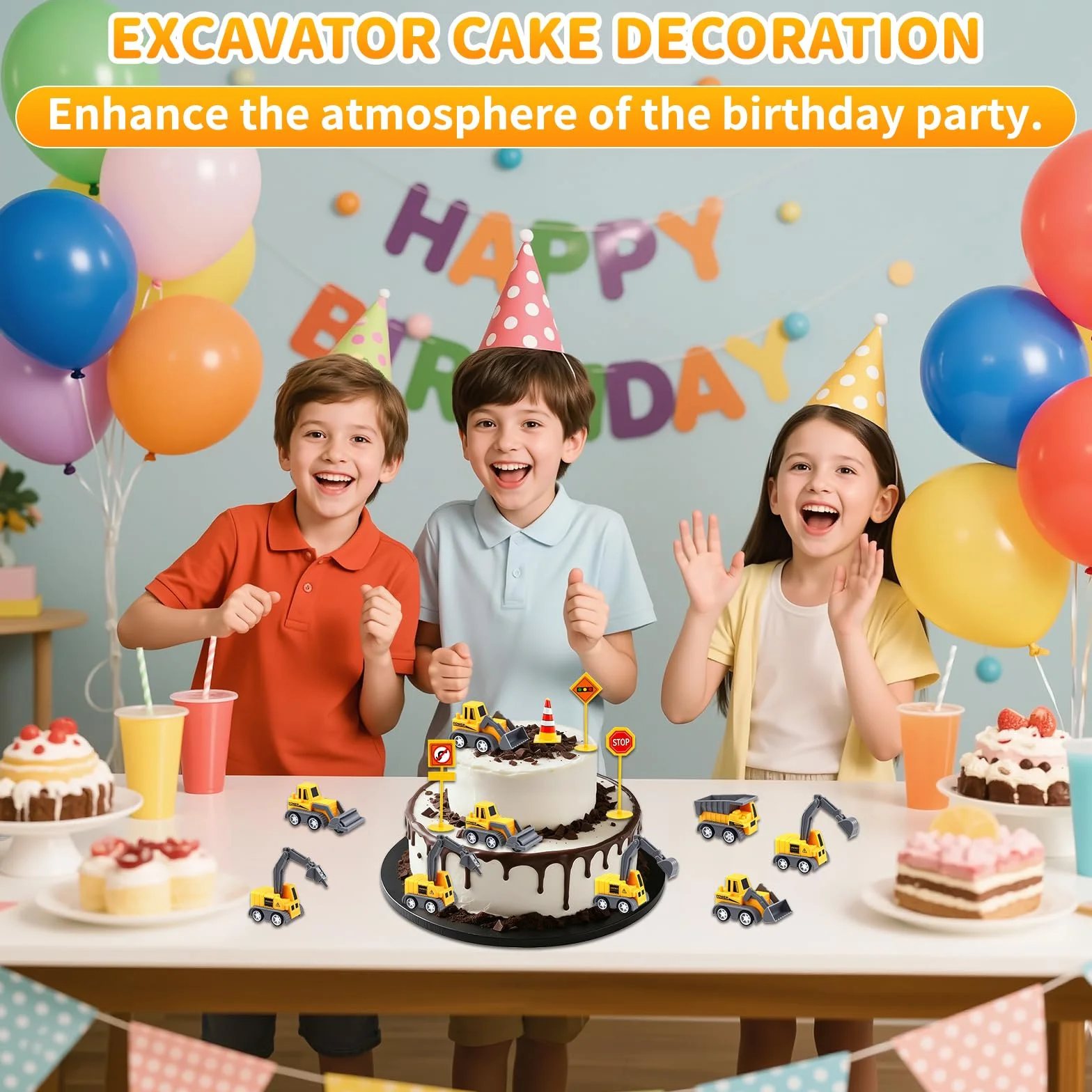 10 Piezas Excavadora Decoración para Tarta, Decoración de Cumpleaños con Excavadoras, Juguetes con Excavadoras para Cumpleaños de Niños y Niñas de 2, 3, 4 y 5 Años