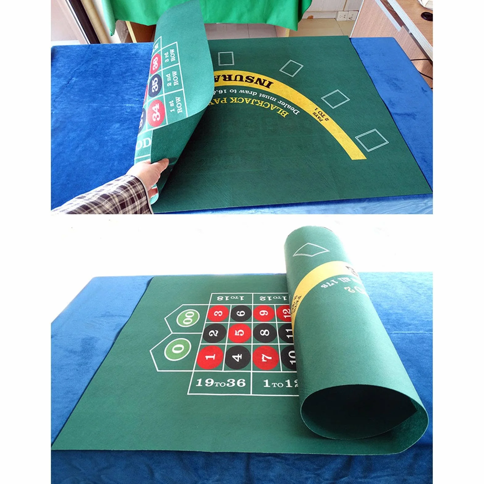 Diseño de Mesa de Casinos de Doble Cara, tapete de Mesa Disponible para Blackjack y Texas Hold'em, tapete para Juegos con diseño de Mesa de Ruleta, Accesorios para Juegos de Cartas, 60x90cm