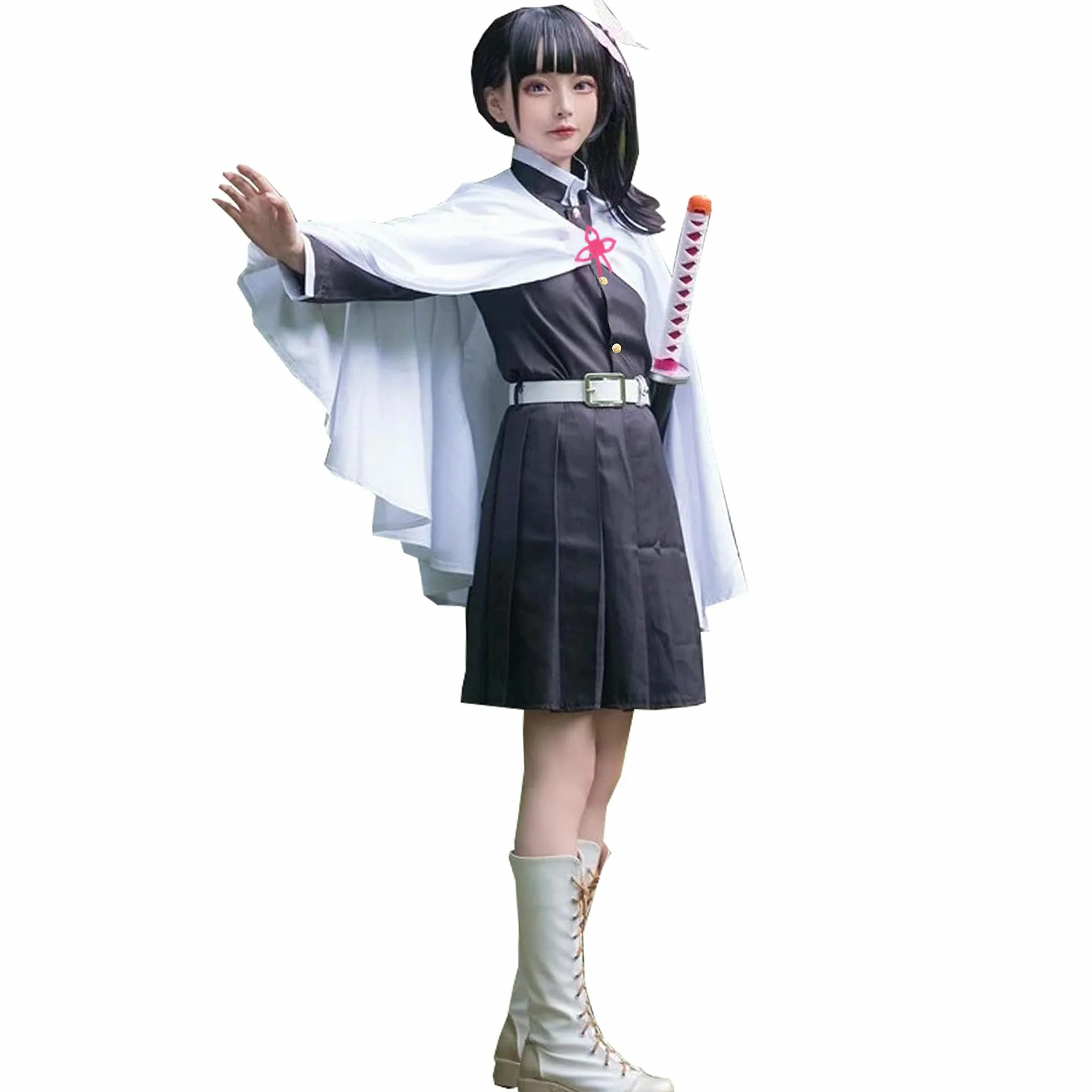 Disfraz de cosplay de Kanao Tsuyuri para mujer, disfraz de anime Kochou con capa, bata y vestido (cosplay de Kanao, talla L)