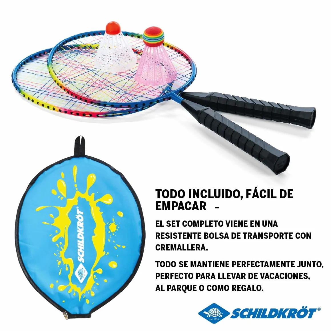 Schildkröt Set de Bádminton Junior 2 Raquetas Acortadas 45,5 cm 2 Volantes Funda de Transporte