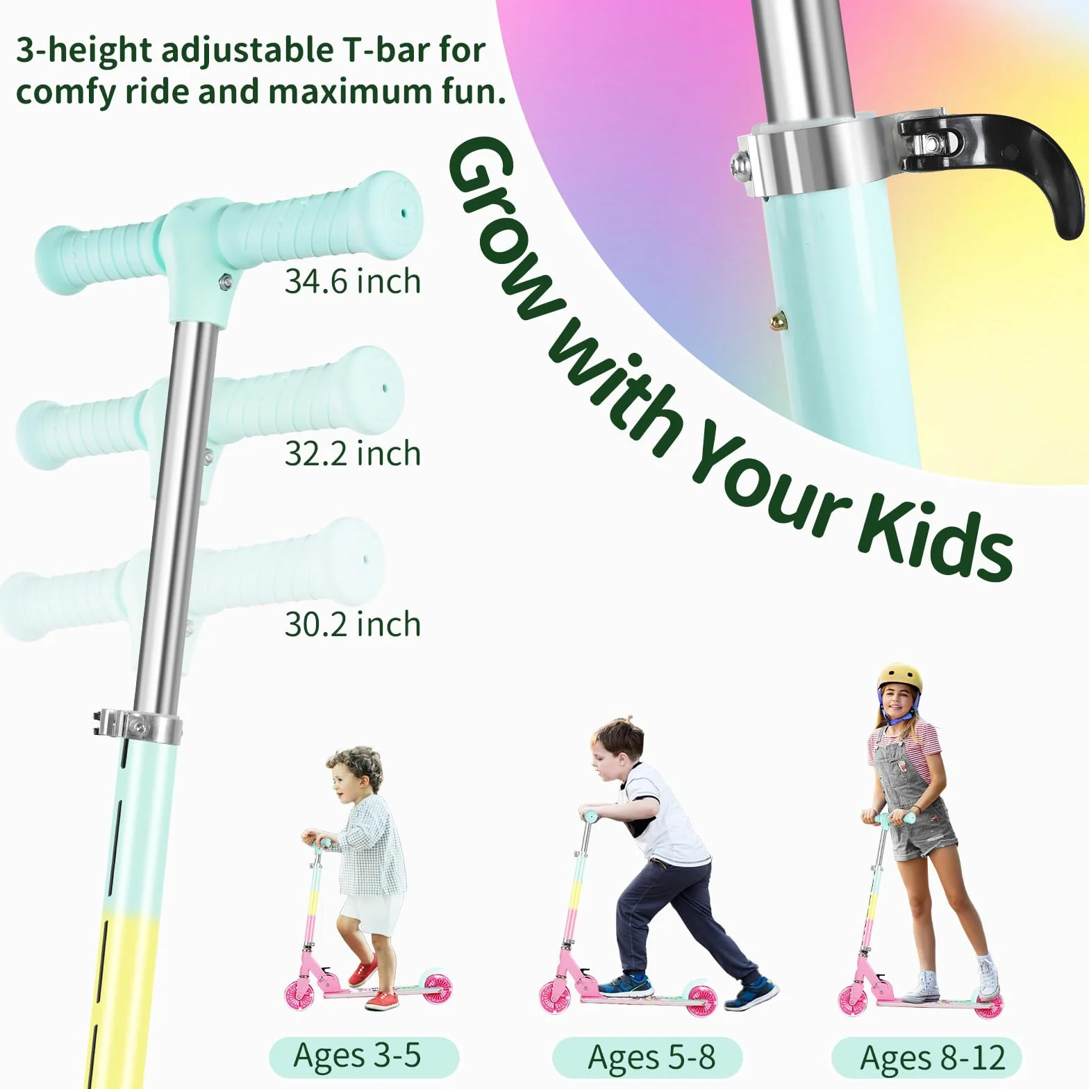 BELEEV V2 Patinete Infantil 2 Ruedas Plegable con Luces LED, 3 Alturas Ajustable para Niño Niña 3-12 Años