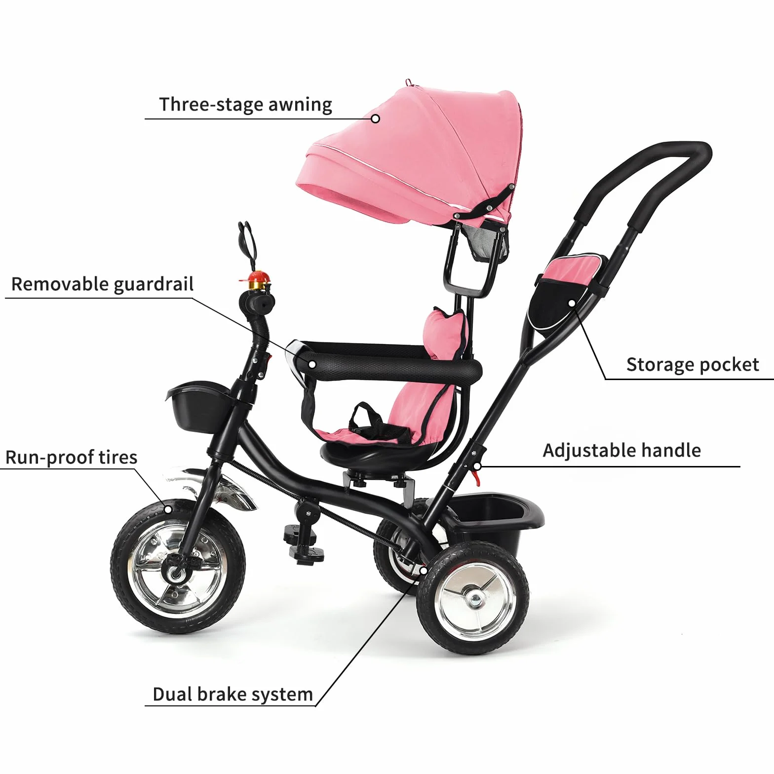 OHMG Triciclo bebé escalable hasta 25 kg, bicicleta de paseo para niños mayores, asiento reversible, bolsa grande, bastón y parasoles plegables, bicicletas, accesorios