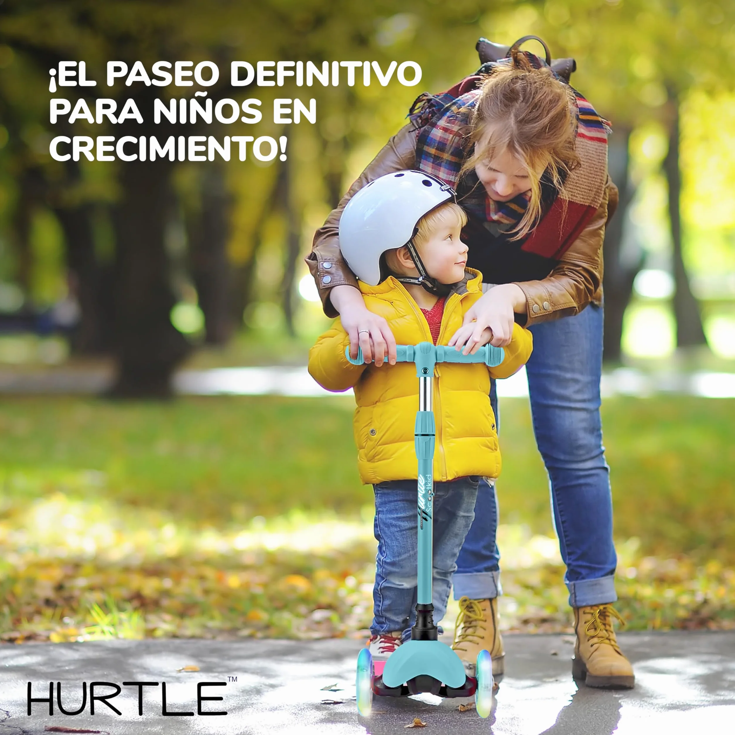 Hurtle Patinete, Scooter para niños, 3 Ruedas, Liviano, Luces LED, Antideslizante