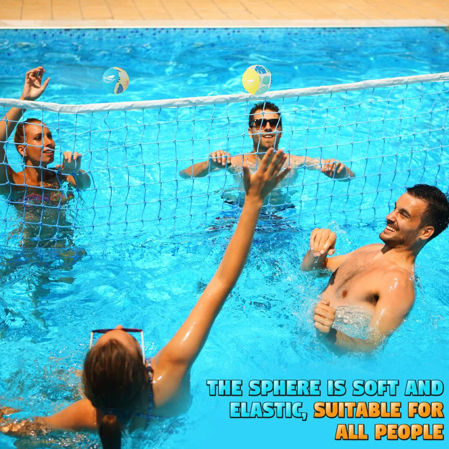 Pelota de Agua Que Rebota 2 PCS Ø55mm, Pelotas Saltarinas para Piscina y Playa, Reutilizables de Secado Rápido con Funda de Lycra, Juegos de Verano para Niños y Adultos (Amarillo + Azul)
