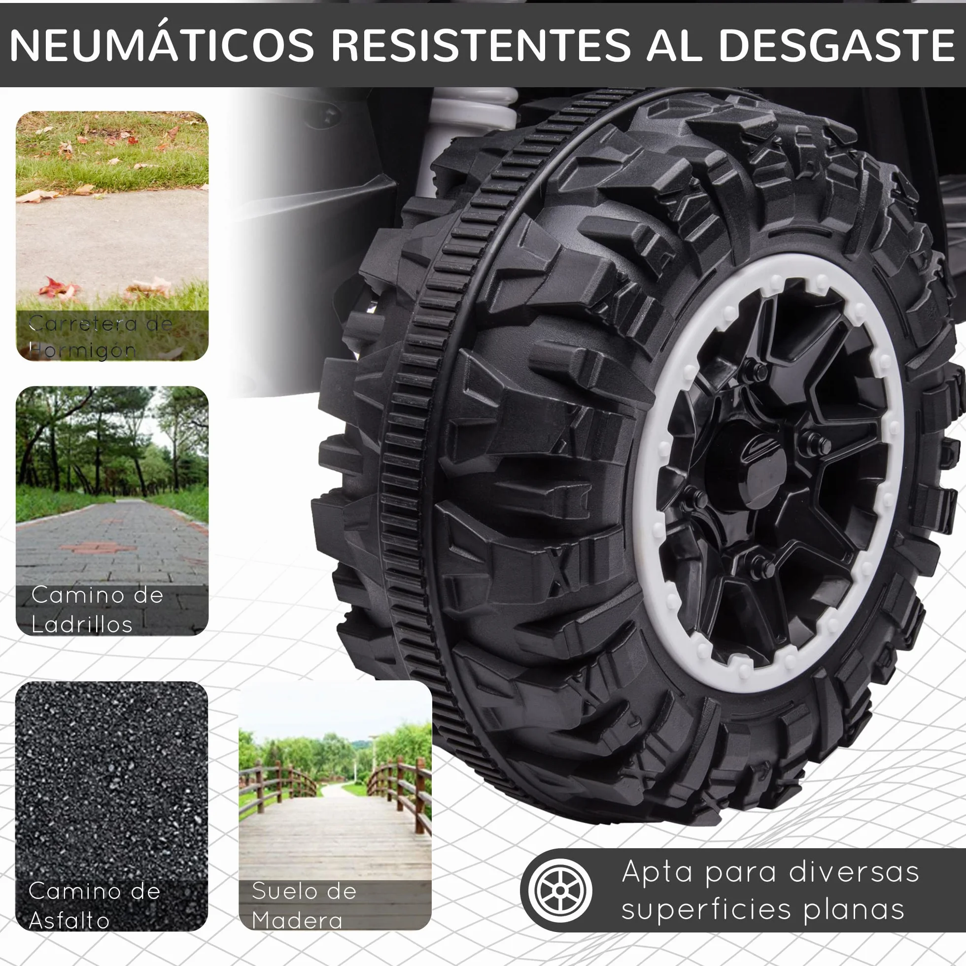 HOMCOM Quad Eléctrico para Niños 12V, Quad para Niños de 3-5 Años, con 2 Motores, Velocidad Ajustable 3-6km/h, Faros, Bocina, Música, USB, Avance y Retroceso, Blanco
