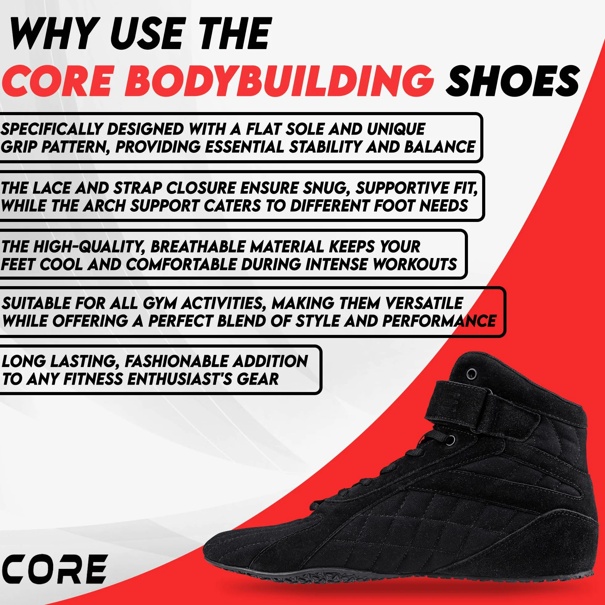 Core Zapatillas de Culturismo Zapatillas de Halterofilia para Sentadillas Suela Plana