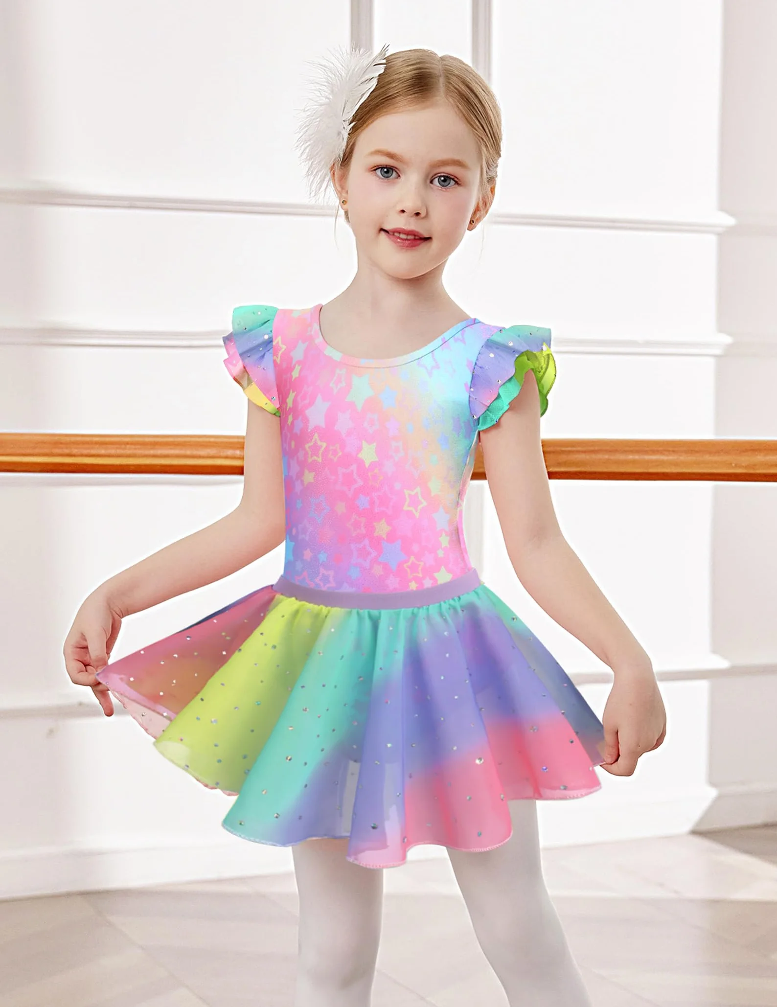 Arshiner Vestido Ballet Niñas 2-9 Años Manga Corta Algodón Purpurina Tutú