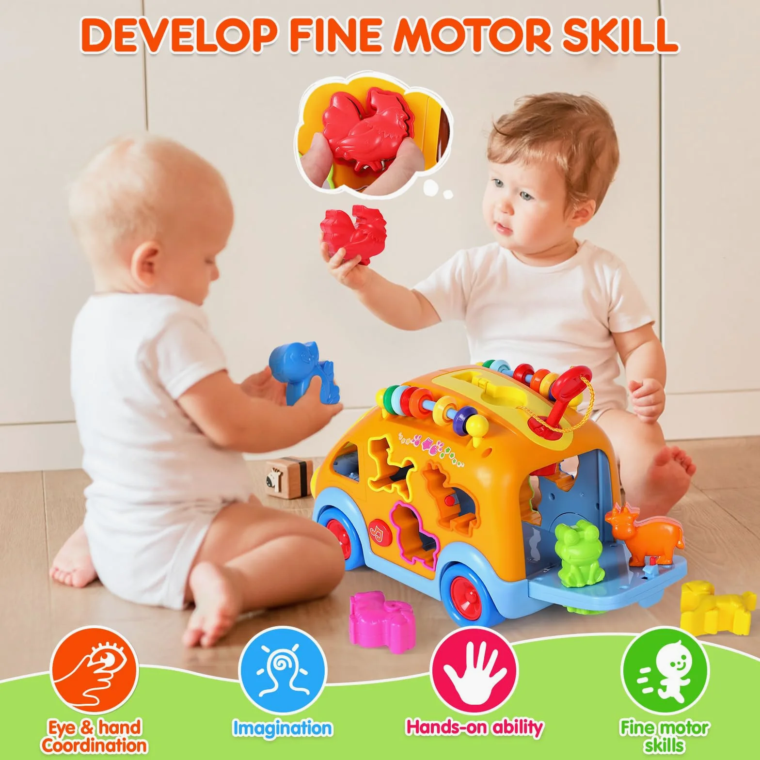 Coches de juguete para niños de 1 año, juguetes para bebés de 12 a 18 meses, juguetes de aprendizaje musical para niños pequeños de 1 a 3 años, autobús educativo con bloques de animales, regalo de
