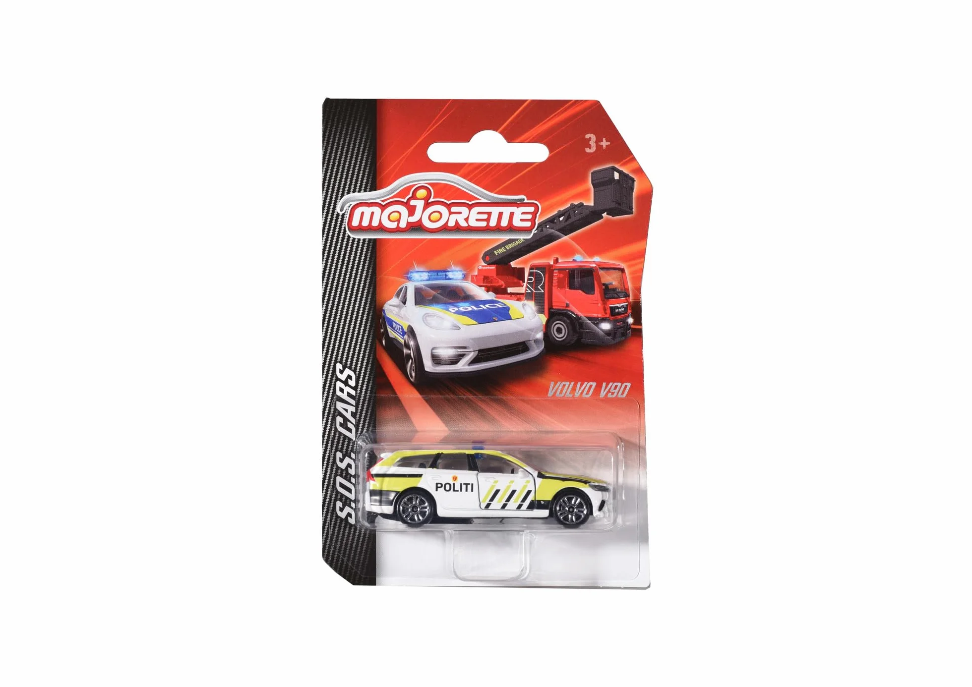Majorette 212057182007 Vehículos de rescate noruegos Vehículos de rescate noruegos, disponibles como camión de bomberos, coche de policía Volvo V90 o ambulancia, 7,5 cm, ab 3 (varios)