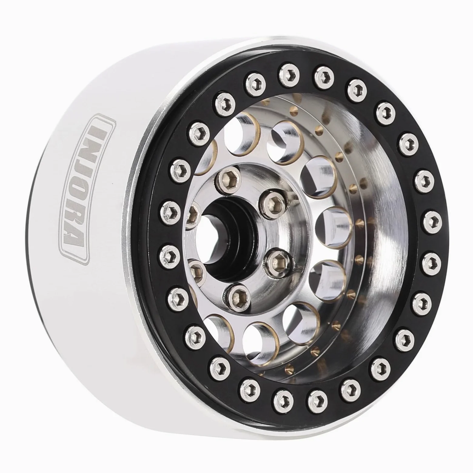 INJORA 1.9" Beadlock Llanta de Rueda - 150g Súper Pesado Latón y Aluminio Rueda de Plato Hondo para RC Crawler 1/10 SCX10 TRX4 VS4-10 Gen8,Plata